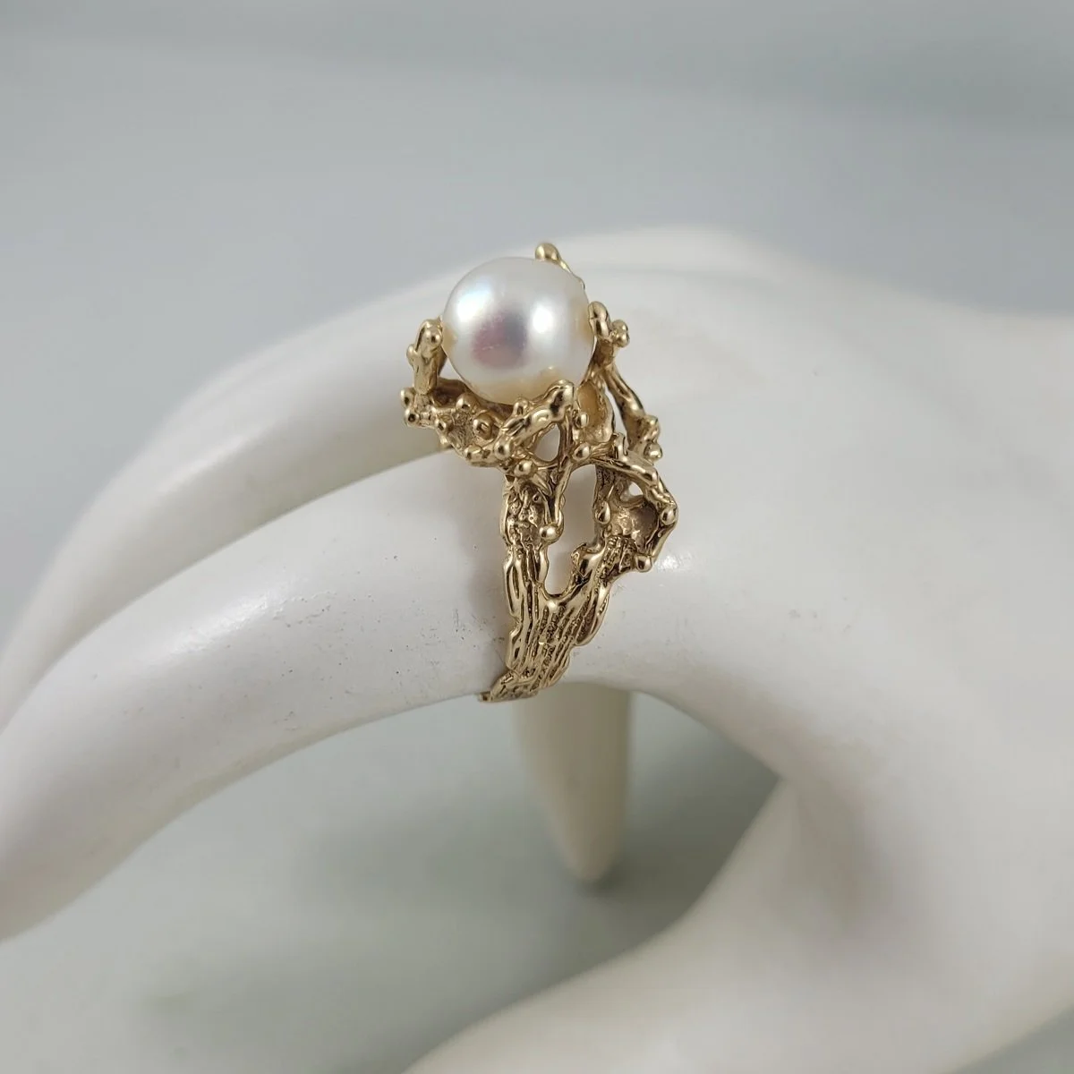 Kirchner & Renich 14K Gold Brutalist Baroque Pearl Ring Pendant Earrings Demi-Parure Set Size 7 -14.jpg (Copy)