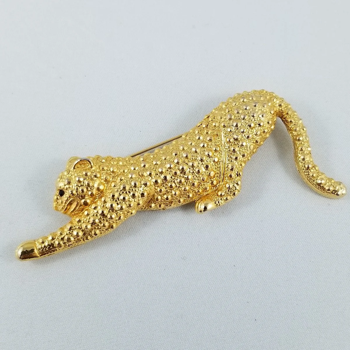 Stalking Panther Leopard Diamond-cut Gold-tone 80's Animalier Brooch