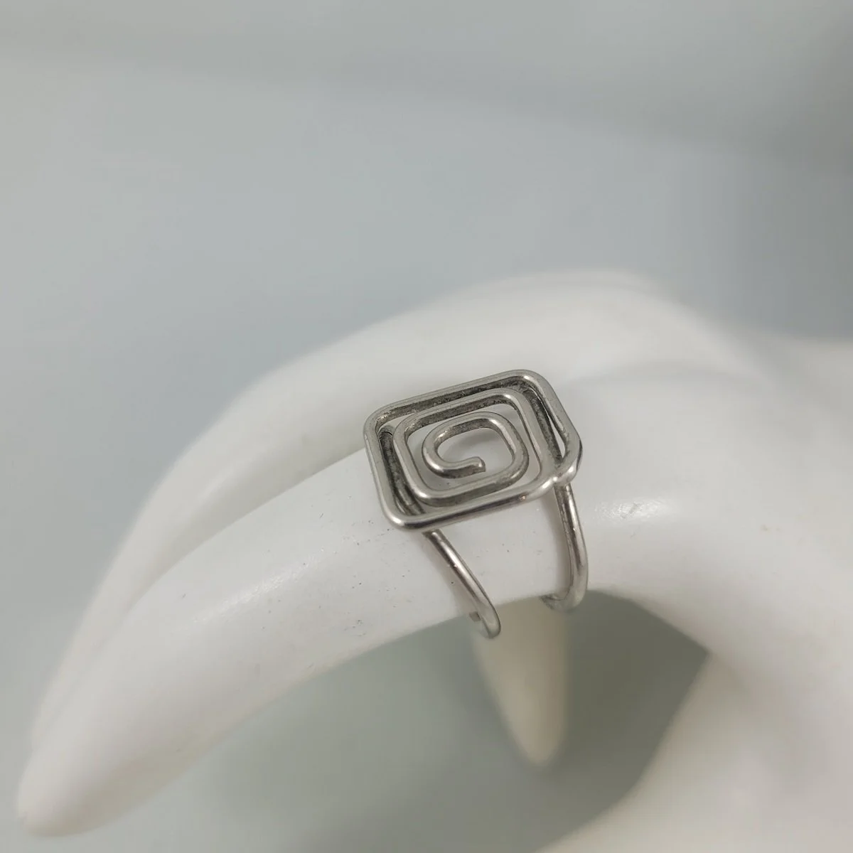 Silver Plated Copper Square Spiral Adjustable Open Cuff Wire Ring Side View 1
