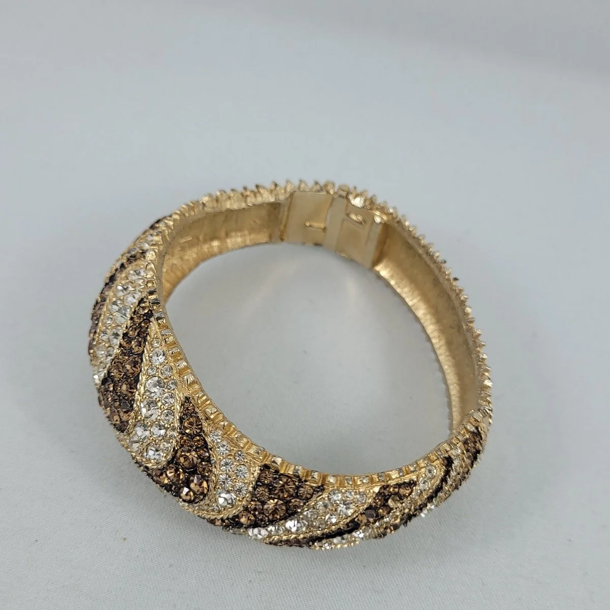 LeC Le Couturier Marcel Boucher Paved Topaz Clear Crystal Rhinestones Gold Plated Hinged Clamper Bracelet 9683 -1.jpg (Copy)