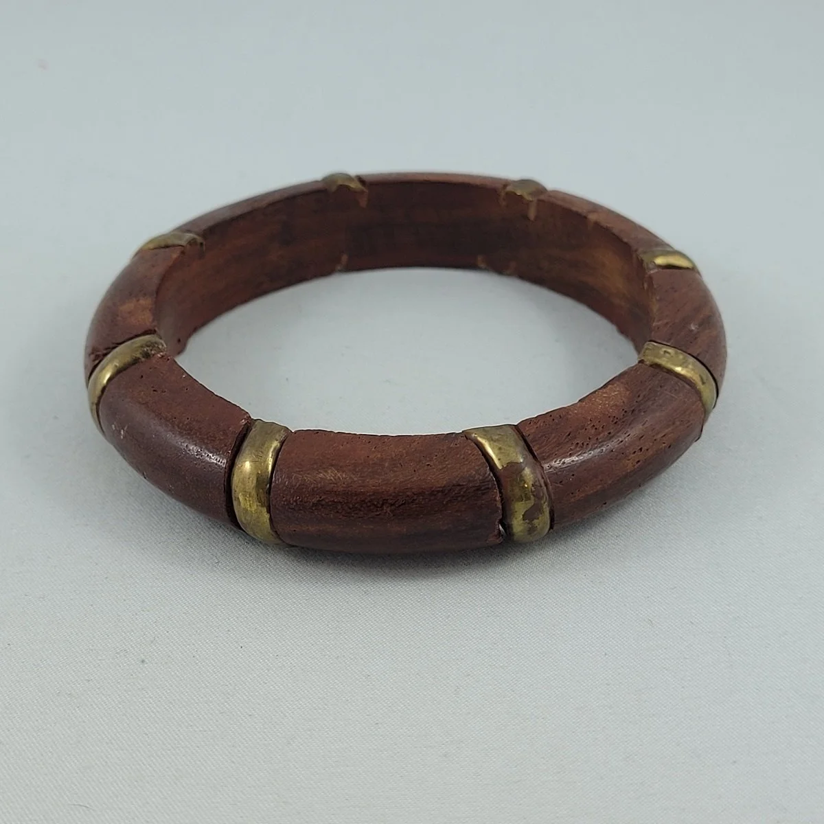 Boho Solid Natural Wood Brass Wrap Inlay Bangle Bracelet Side View