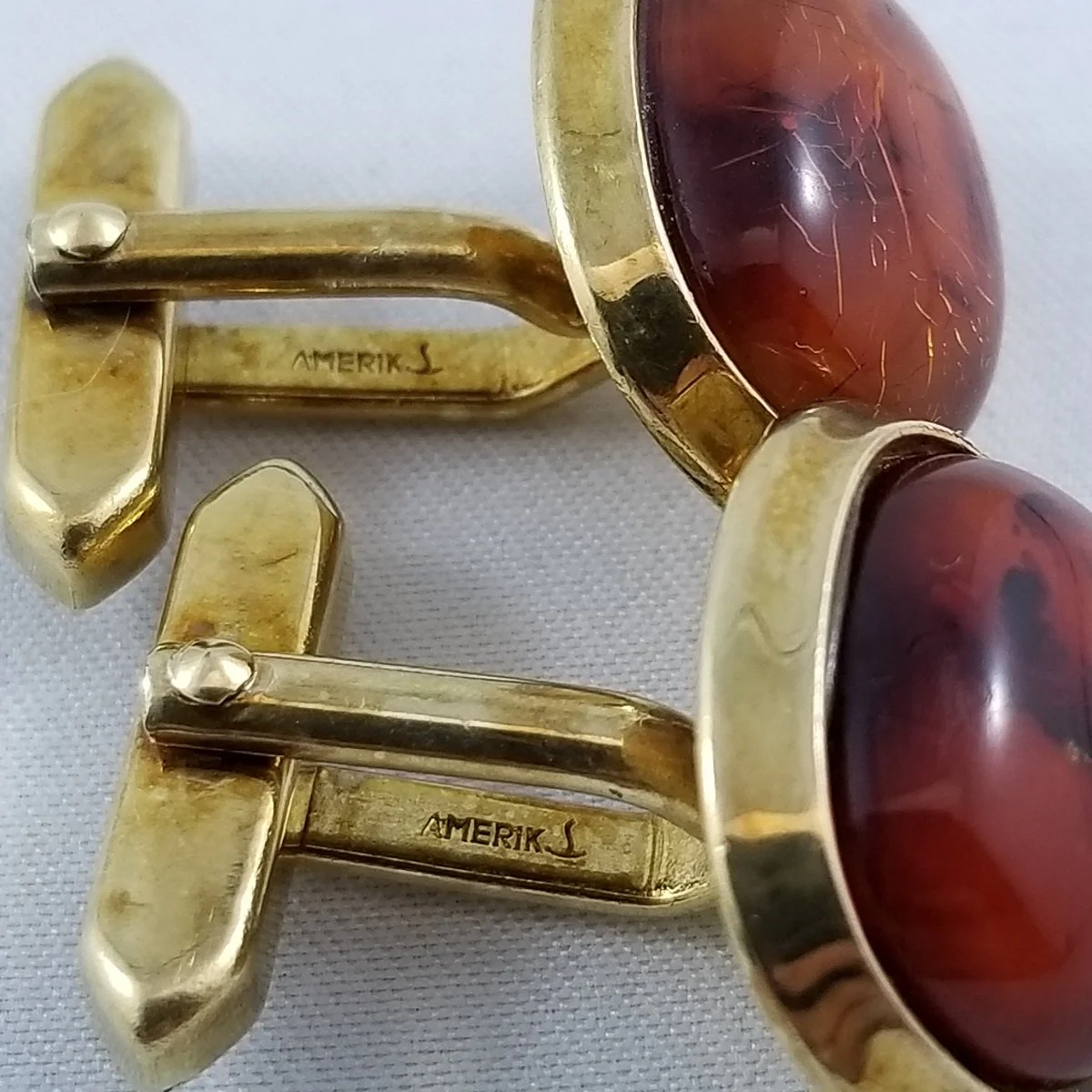 Amerik Amerikaner 1960's “Double” Gold-Filled Cognac Amber Cufflinks -1.jpg