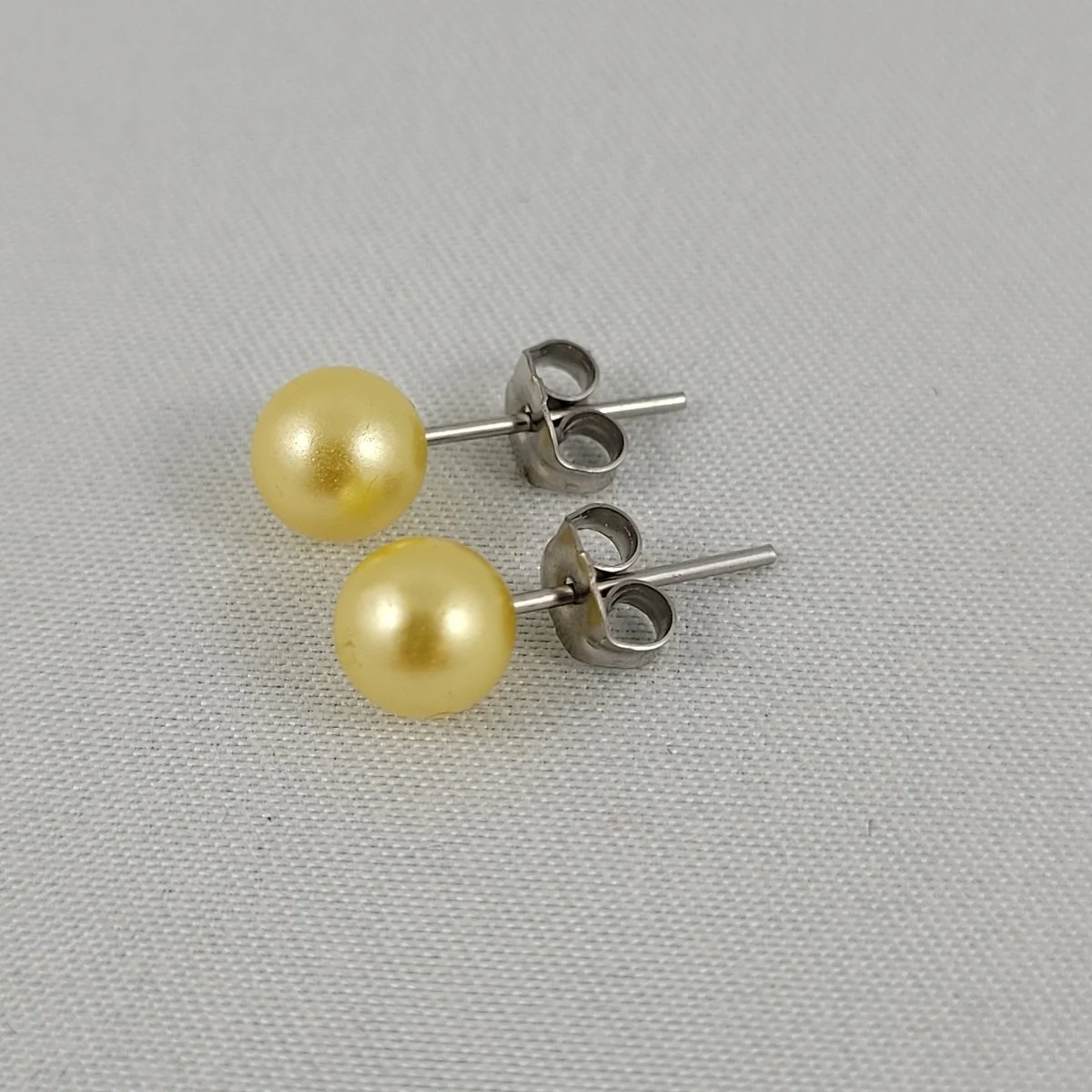 Luminescent Yellow 5mm Simulated Pearl Silver-tone Post Studded Pierced Earrings.jpg