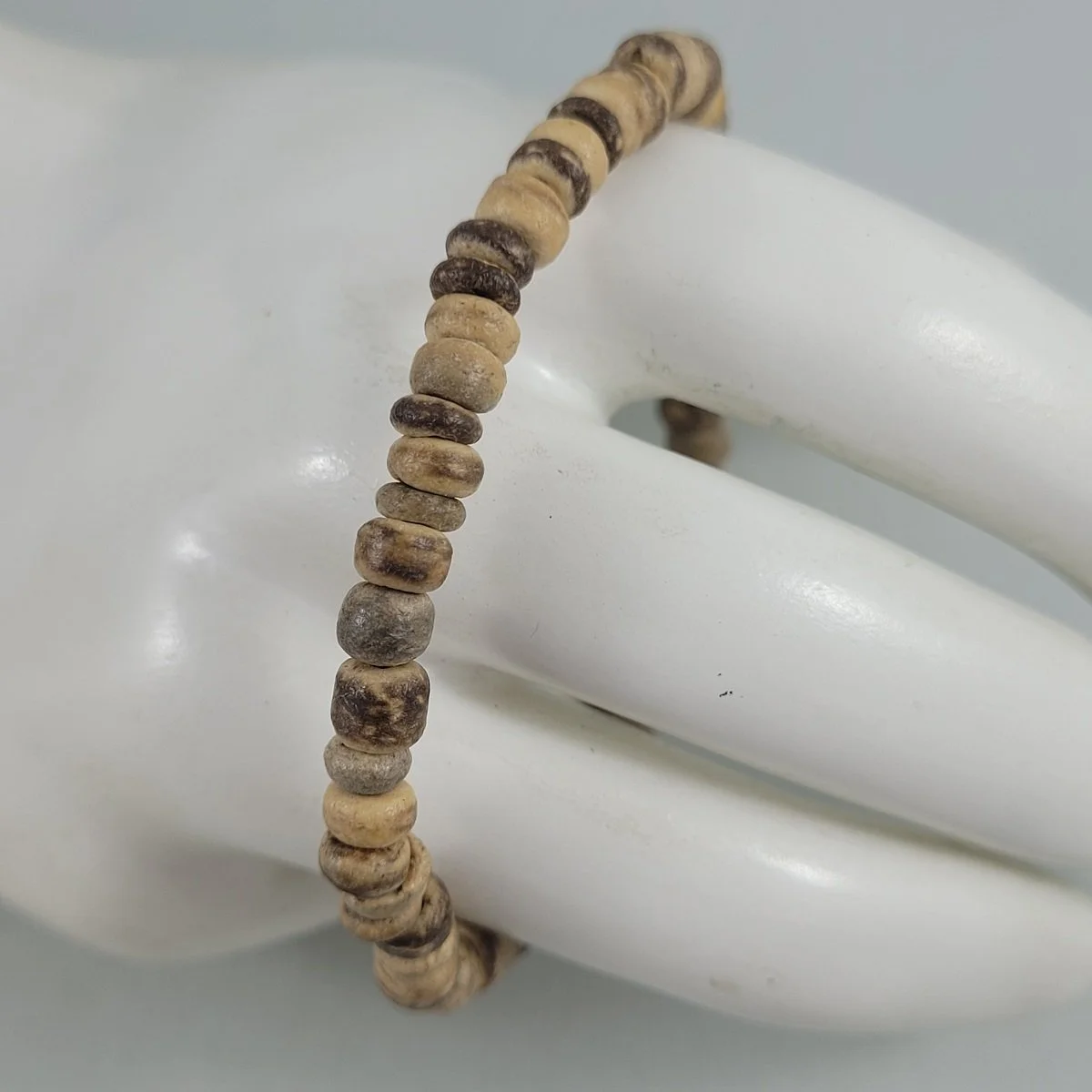 Surfer Rustic Natural Coconut Shell Bead Stretch Elasticized Beaded Bracelet