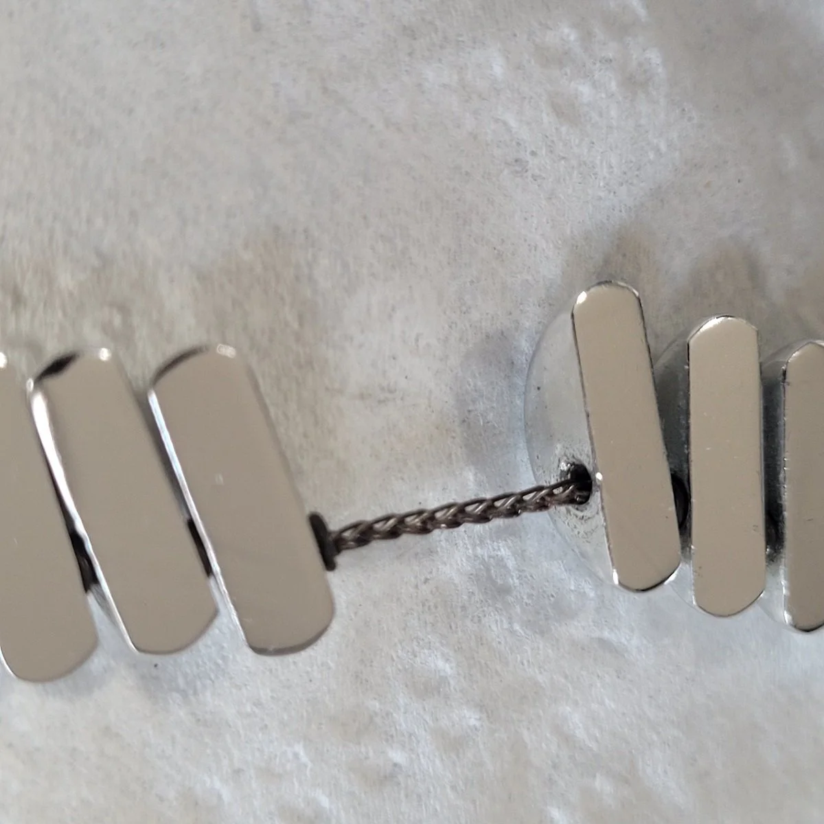 DGM Belibon Modernist Electroform Sterling Silver Crescent Wedge Bead Choker Necklace Close up 2 (Copy)