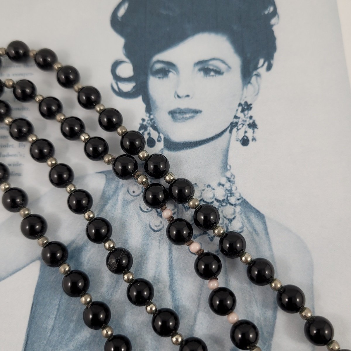 Genuine Black Onyx Stone Sterling Silver Spacer Bead Infinity Necklace Pose