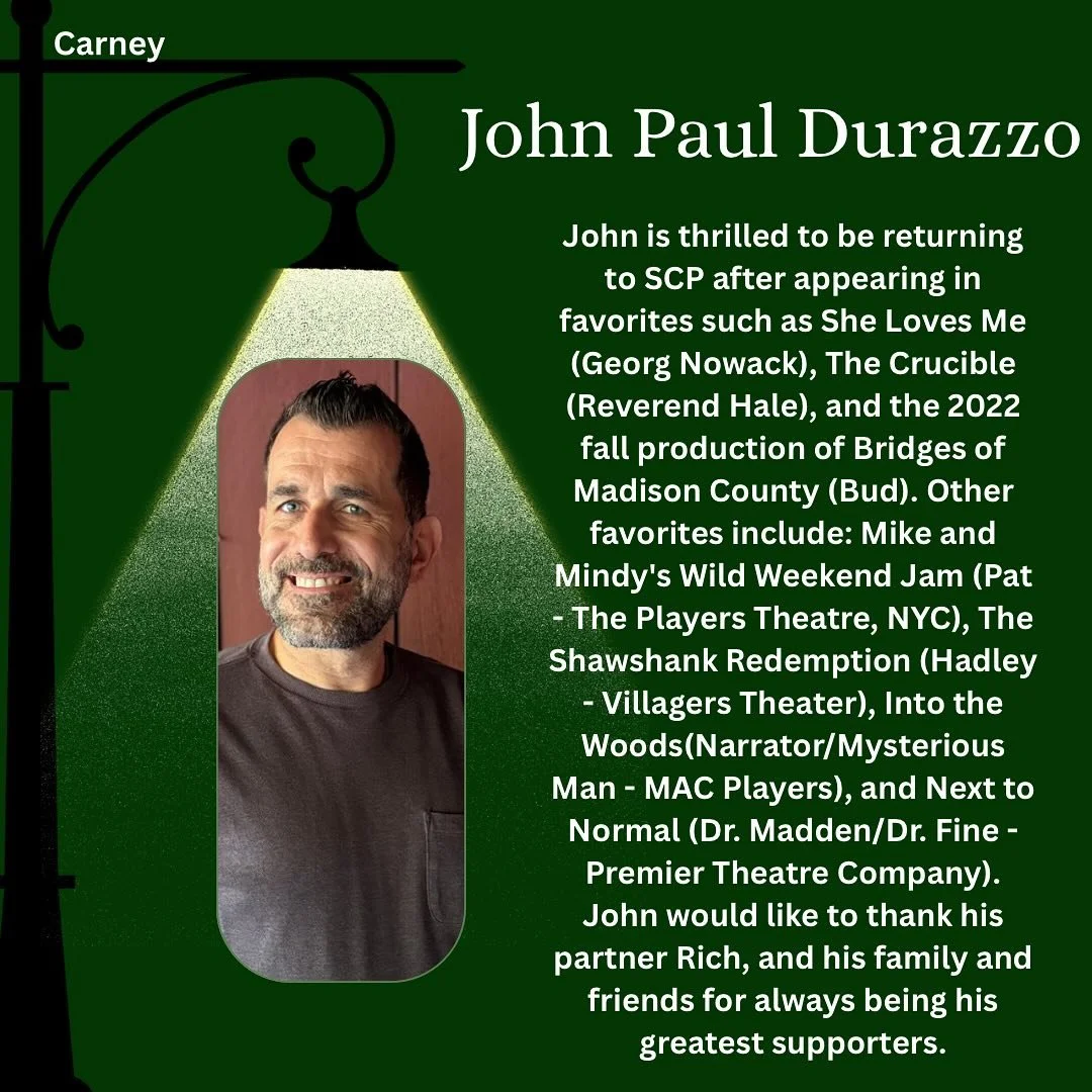 Meet the Cast of A Man of No Importance!

Say hello to John Paul Durazzo who is playing Carney.

John Paul Durazzo is thrilled to be returning to SCP after appearing in favorites such as She Loves Me (Georg Nowack), The Crucible (Reverend Hale), and 