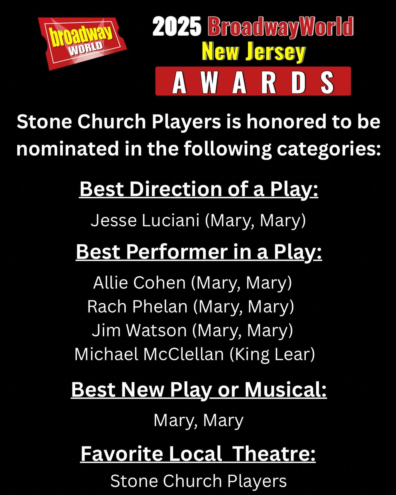 We are beyond thrilled and honored for these 2025 Broadway World nominations! 

Congratulations to everyone involved 🎭