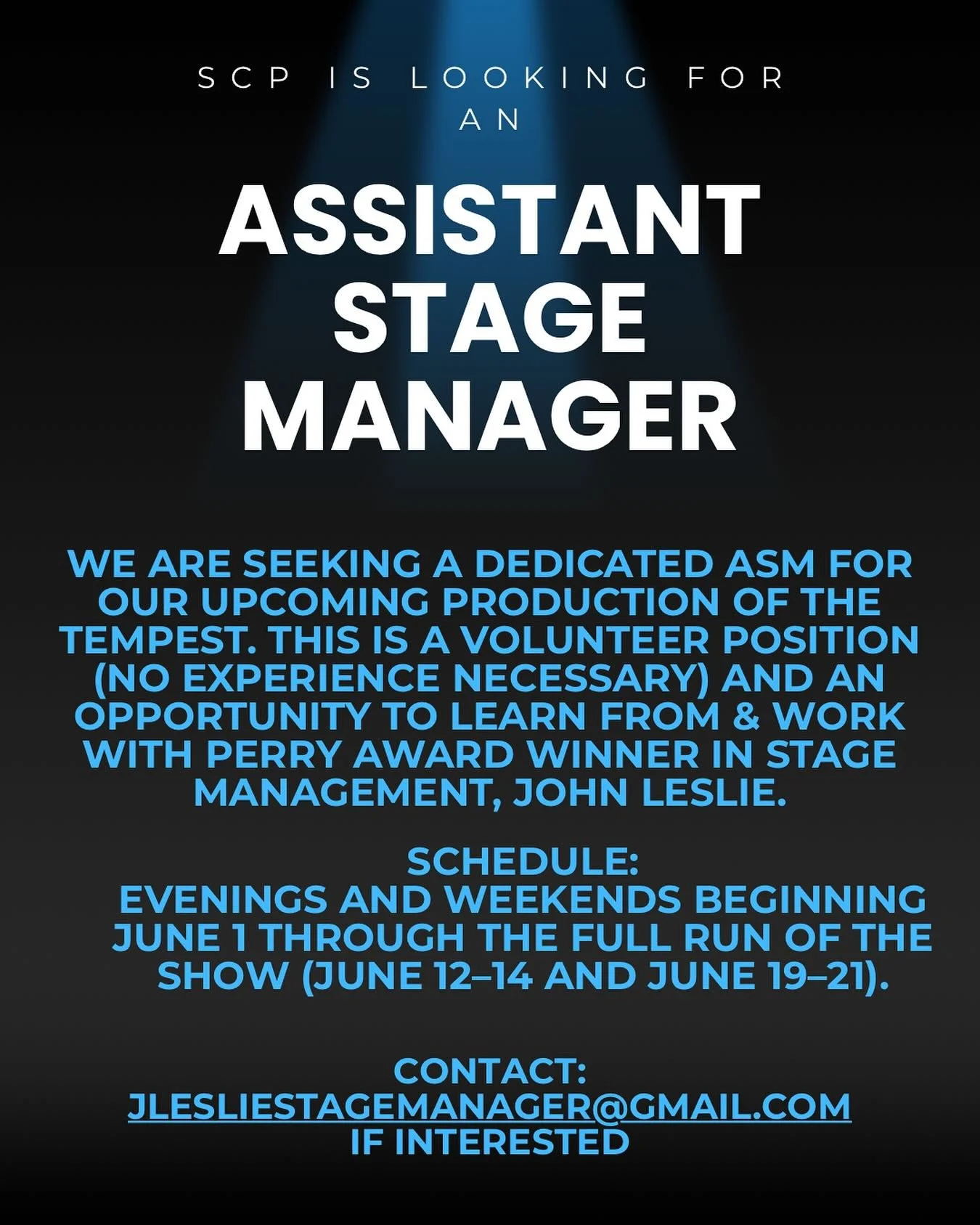 Have you ever wanted to work behind the scenes but don&rsquo;t know what that entails? Now&rsquo;s your chance!

This is a perfect opportunity for students and adults alike to learn from one of the best Stage Managers in Monmouth County. 

For all of