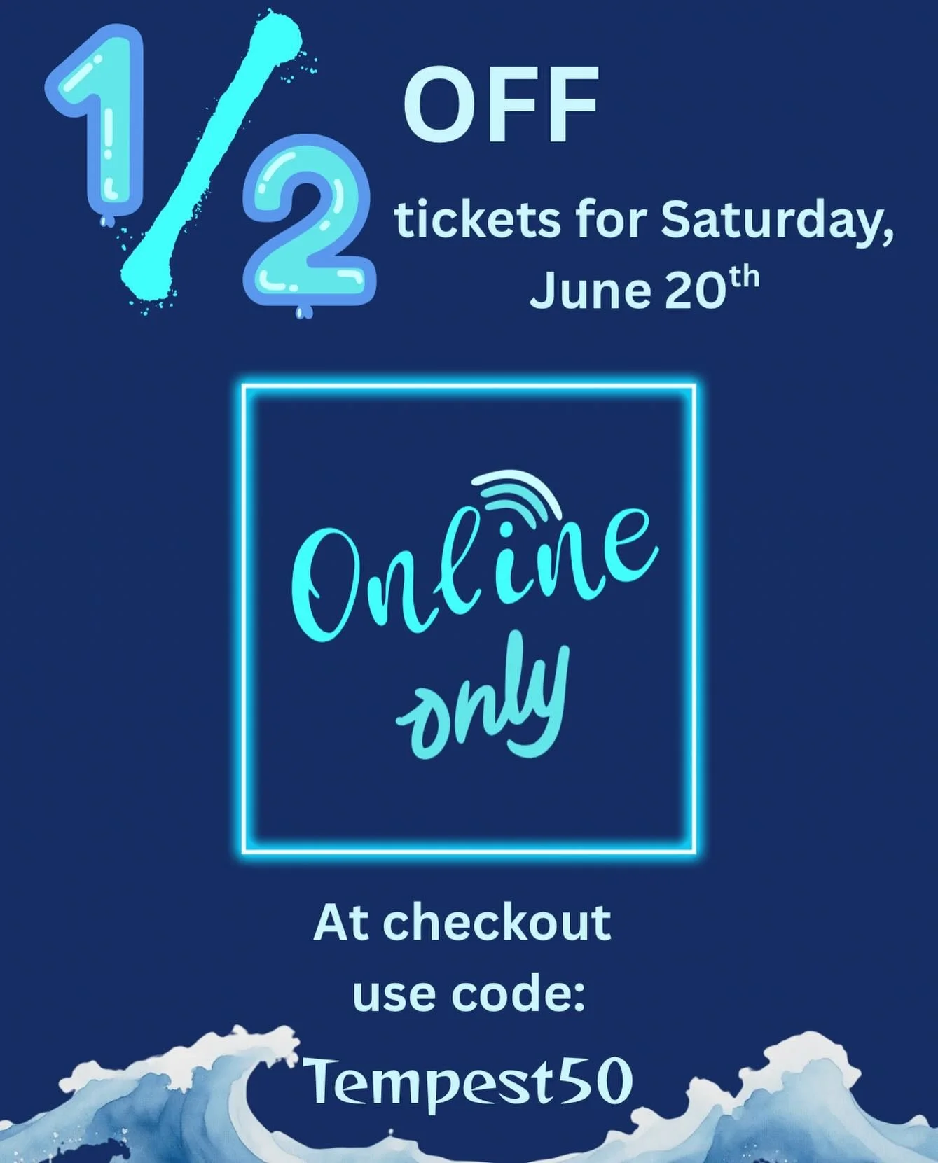 It&rsquo;s our Artistic Director&rsquo;s birthday on Saturday, so to celebrate we are offering 1/2 off tickets to that evening&rsquo;s performance of The Tempest! This is an online only sale, so get those tickets asap!!!