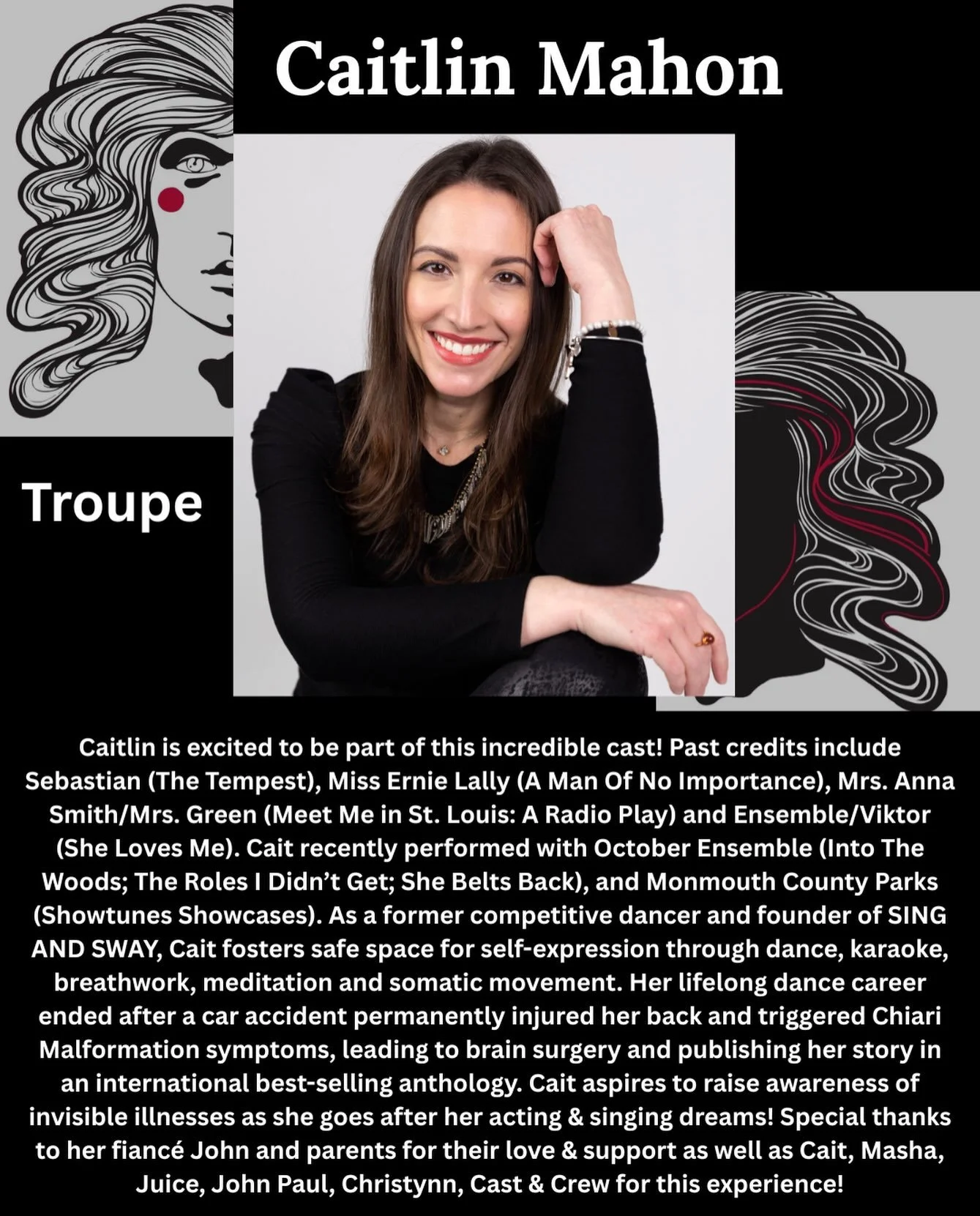 Say hello to the cast of Godspell!

Meet Caitlin Mahon who is a member of the troupe!

Caitlin is excited to be part of this incredible cast! Past credits include Sebastian (The Tempest), Miss Ernie Lally (A Man Of No Importance), Mrs. Anna Smith/Mrs