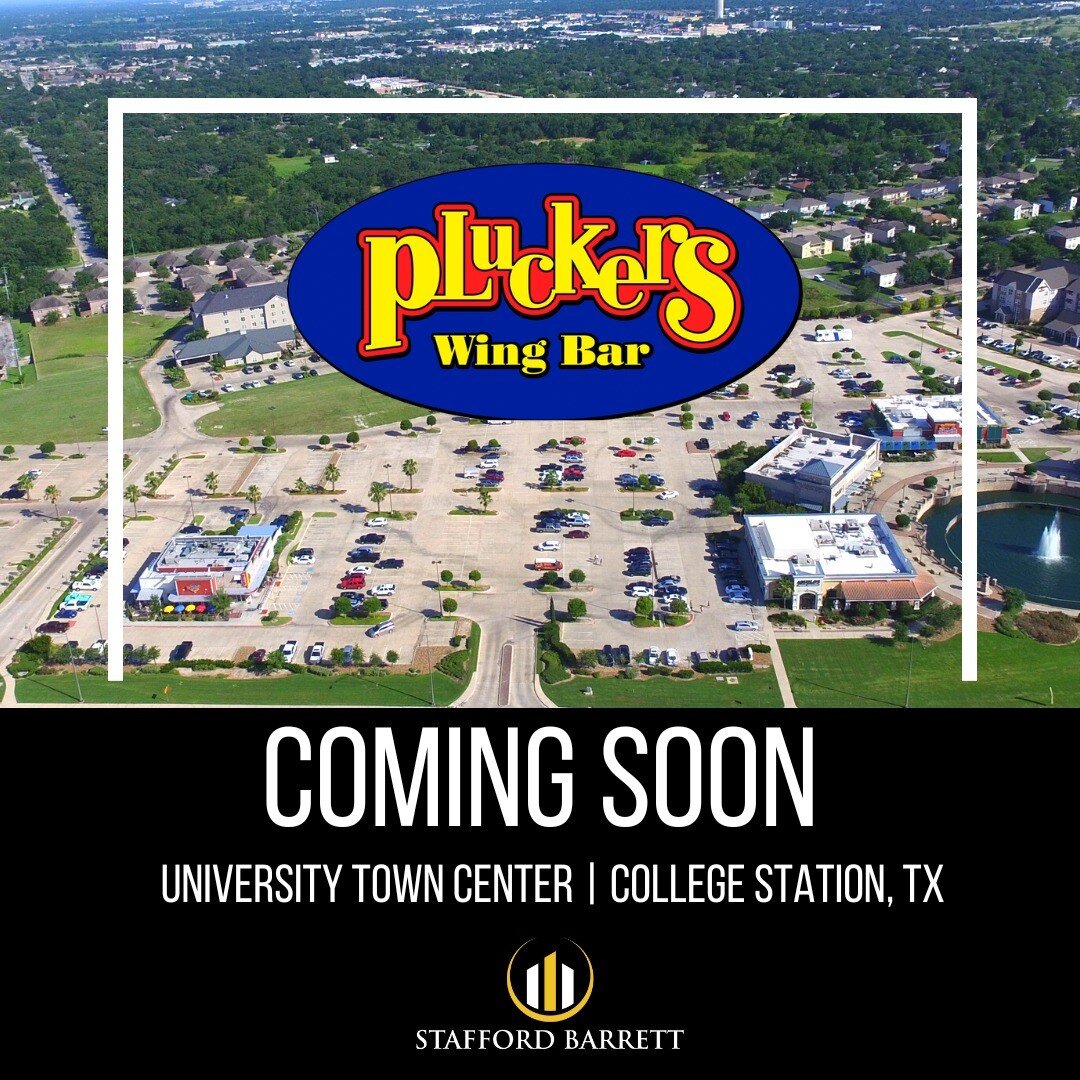 Stafford Barrett is excited to welcome Pluckers Wing Bar to University Town Center in College Station. Pluckers adds another outstanding business to the center. For more information about leasing at University Town Center, please contact Barry Moore,