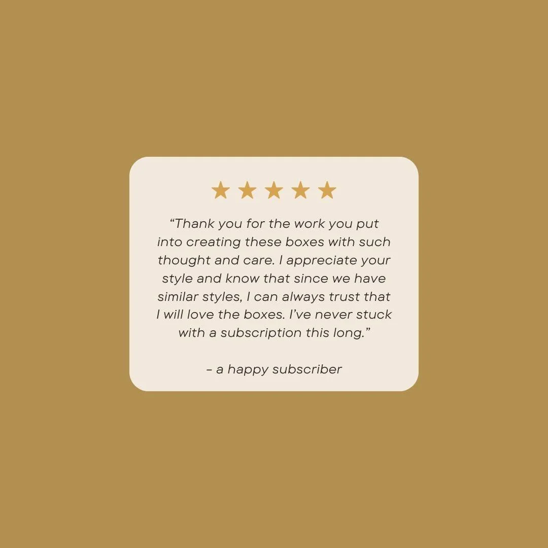 These messages never get old. So grateful for so many amazing customers and subscribers! 💛

A few perks of joining the subscription, rather than just ordering one box at a time:
💫 Save $5 off every single box
💫 Receive a little sneak peek before e
