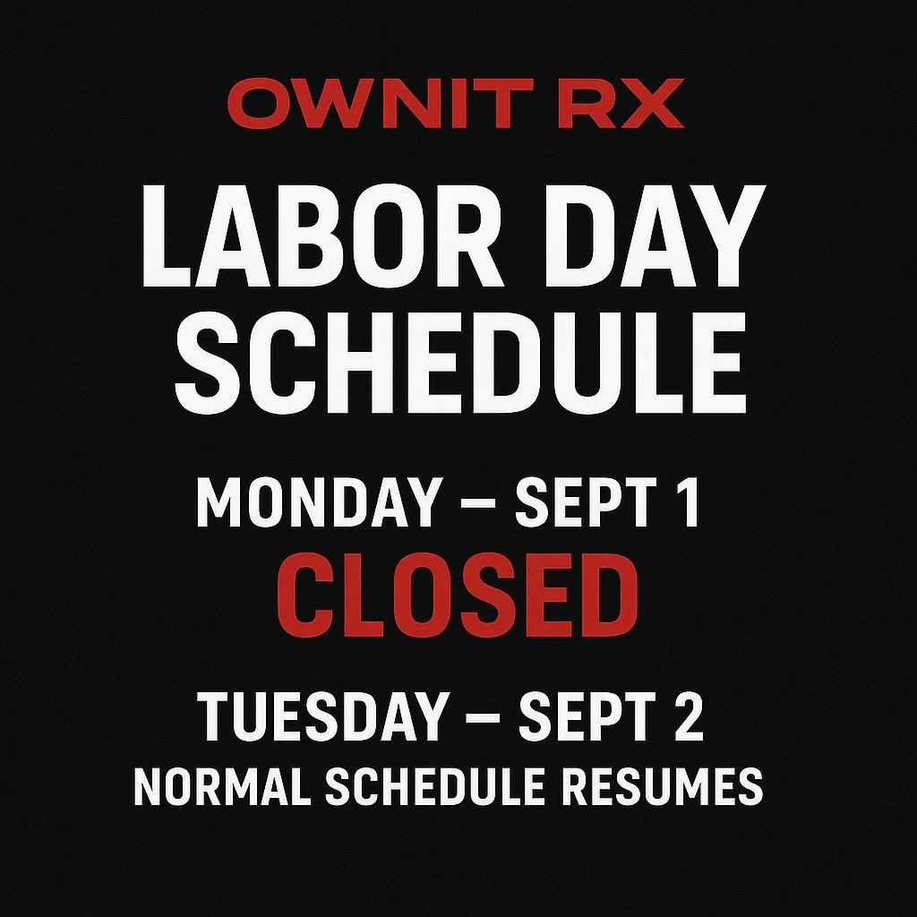 Ownit Rx will be closed on Monday, September 1st in observance of Labor Day.
Regular classes will resume on Tuesday, September 2nd.

Thank you for planning ahead we look forward to seeing you back in the gym after the holiday.