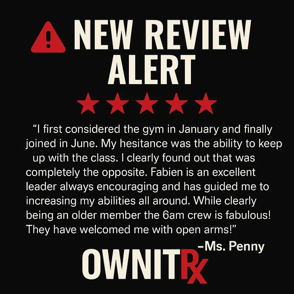 Ms. Penny said it best:
You&rsquo;re never too old, too new, or too &ldquo;out of shape&rdquo; to start.

Welcoming. Encouraging. Real coaching.
Ownit Rx is the gym for you.