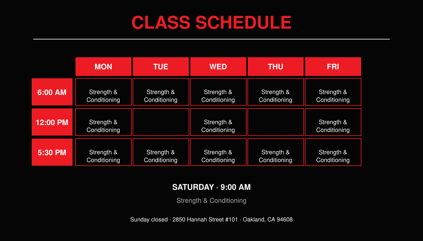 Ownit Rx weekly strength and conditioning class schedule