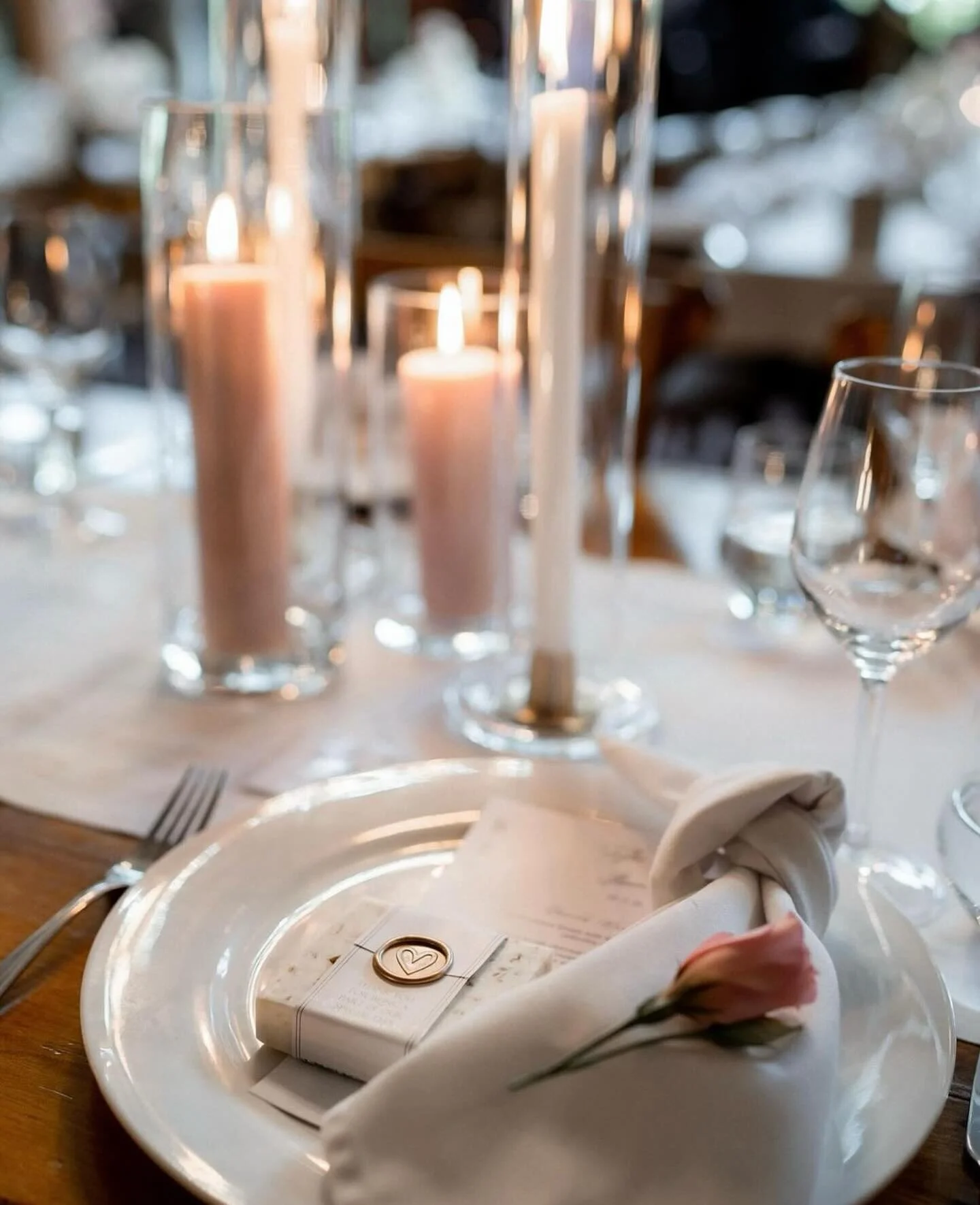 Nothing more romantic than entering your reception to flickering candlelight β¨
We offer dinner taper and pillar candles as part of our full styling package β¨
Candles, sleeves and plates by @hueseeka 
Stunningly photographed by @michaelboylephotogra