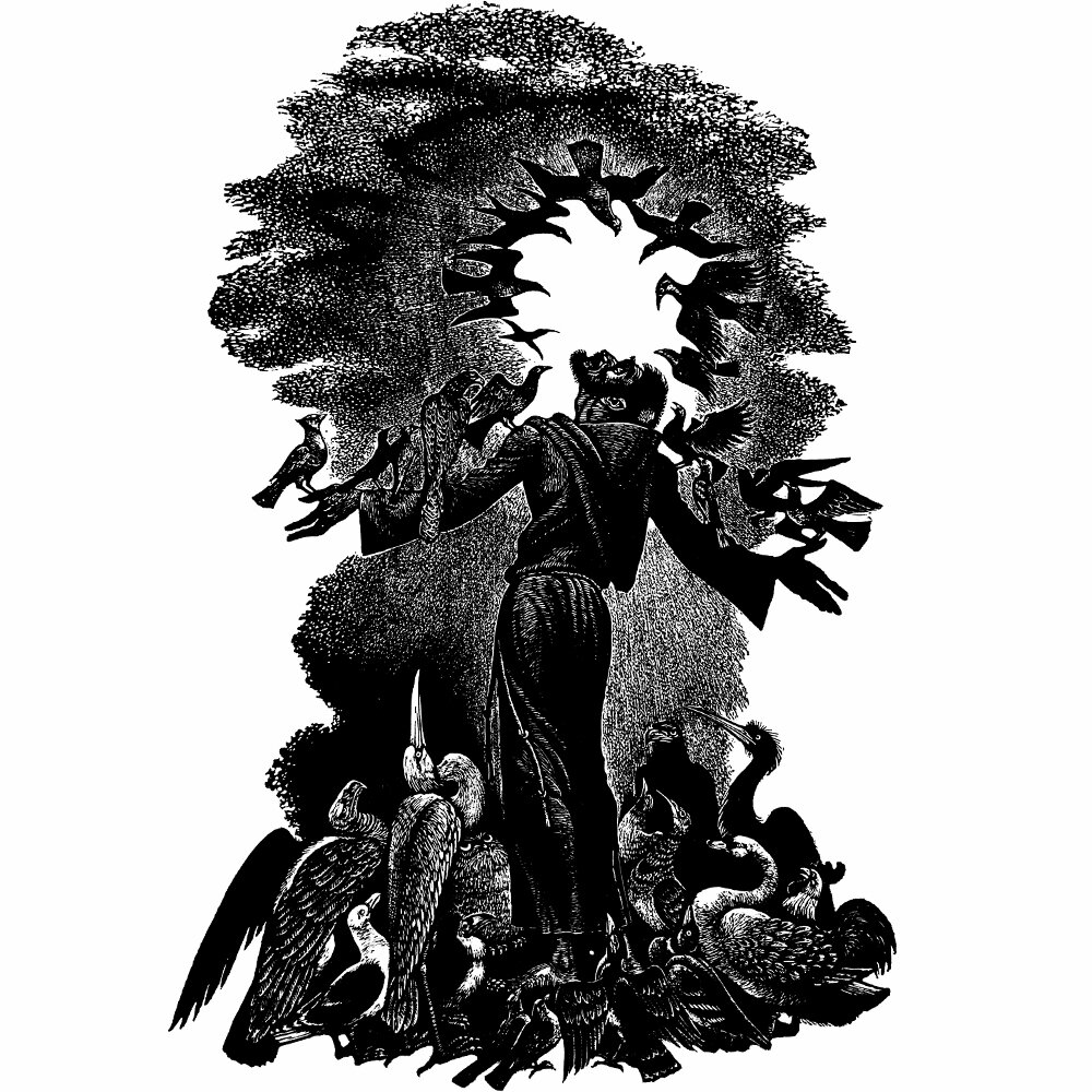 Sermon to the Birds, Fritz Eichenberg © 1964, Print reproduction | The Catholic Worker portfolio, https://creativecommons.org/licenses/by-nc-nd/2.0/