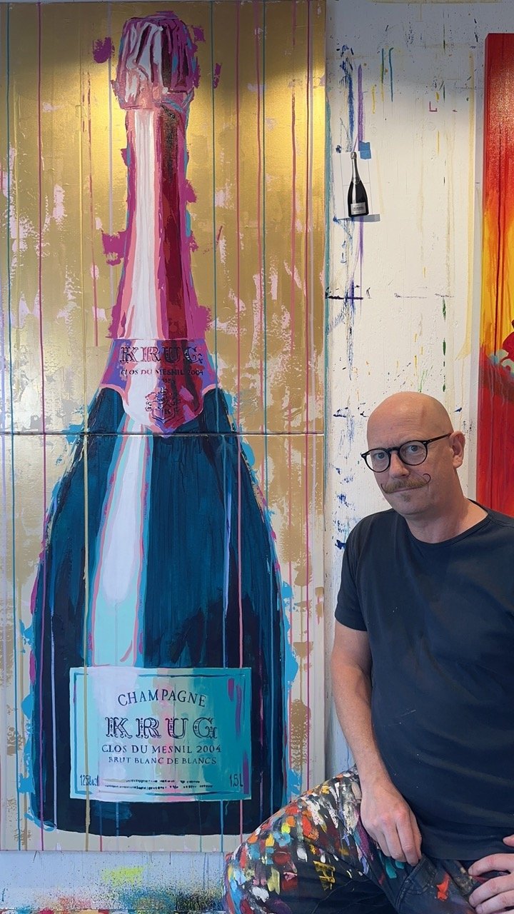 KRUG - Clos du Mesnil 2004 champange painting with golden paint. Luxury champange painting