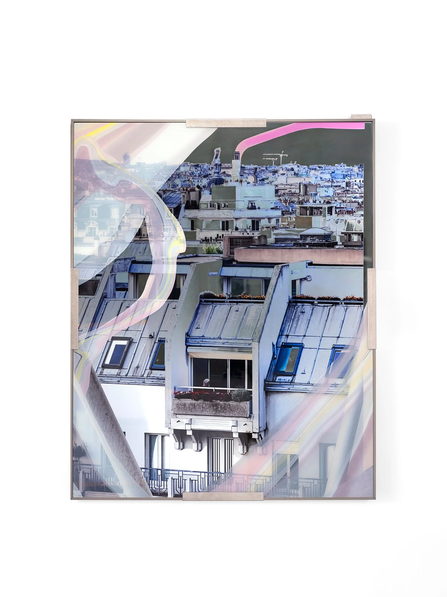 PINK FLUID, 2023
105 x 131cm, Glass, Mirror, Mixed Media