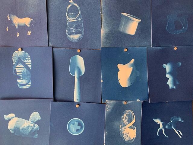 Work in Progress. More about this work on my blog. It&rsquo;s already week #5 of my #artistresidencyinmotherhood . Which makes six weeks we haven&rsquo;t left the house. I&rsquo;ve been making cyanotypes from digital negatives of toys Ariana leaves o