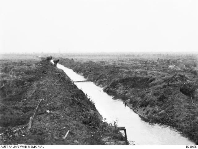  A flooded drainage ditch in no man's land. 
