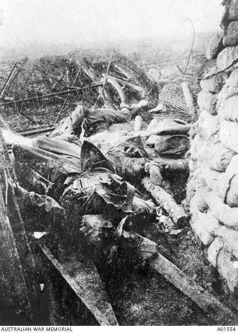  Australian dead in the German frontline trench.  