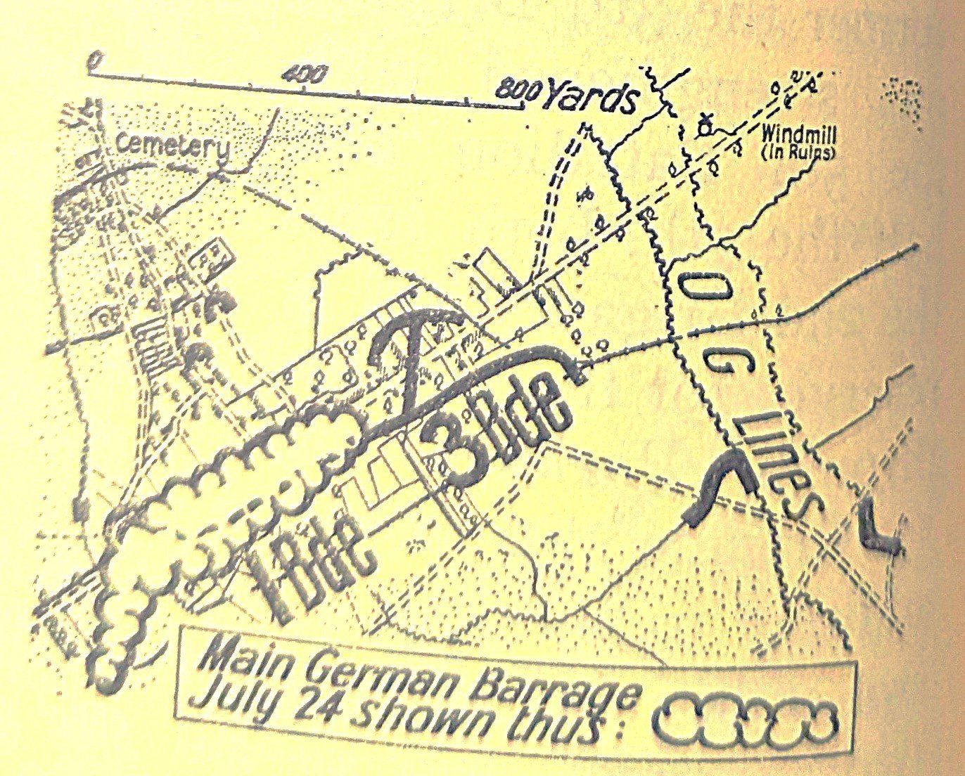  The German bombardment of 24th July.   Courtesy Official History.  