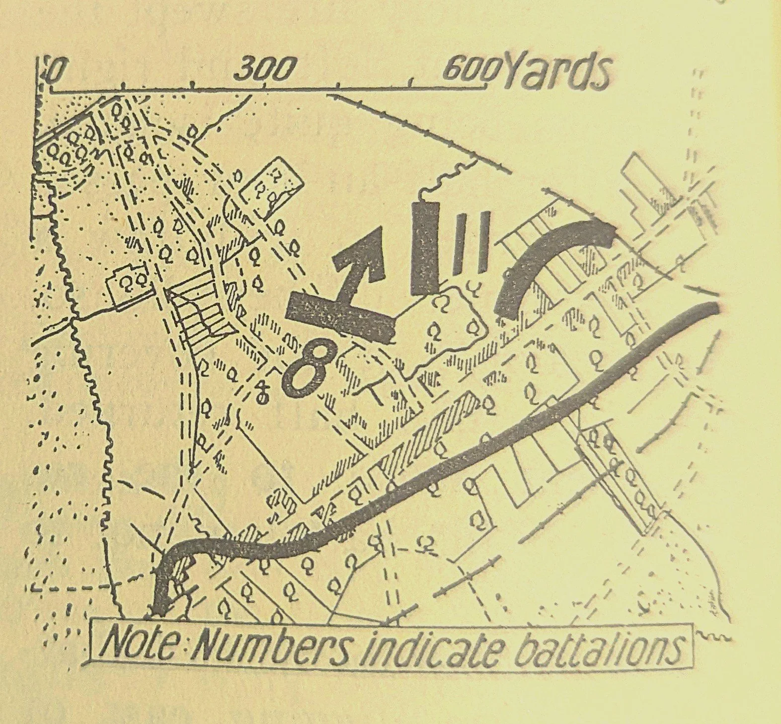  8th Battalion advance which met up with the 11th Battalion advance. Neither battalion was aware that the other was attacking.   Courtesy Official History.  
