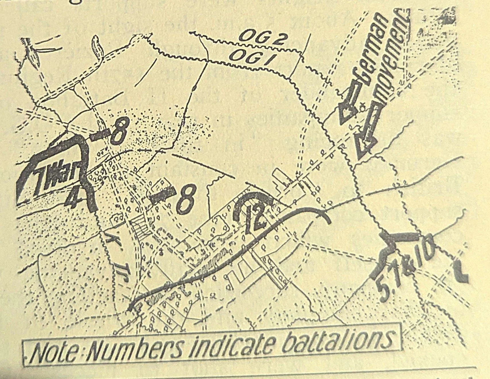  The 7th Warwicks finally link up with the Australian 4th Battalion.   Courtesy Official History.  