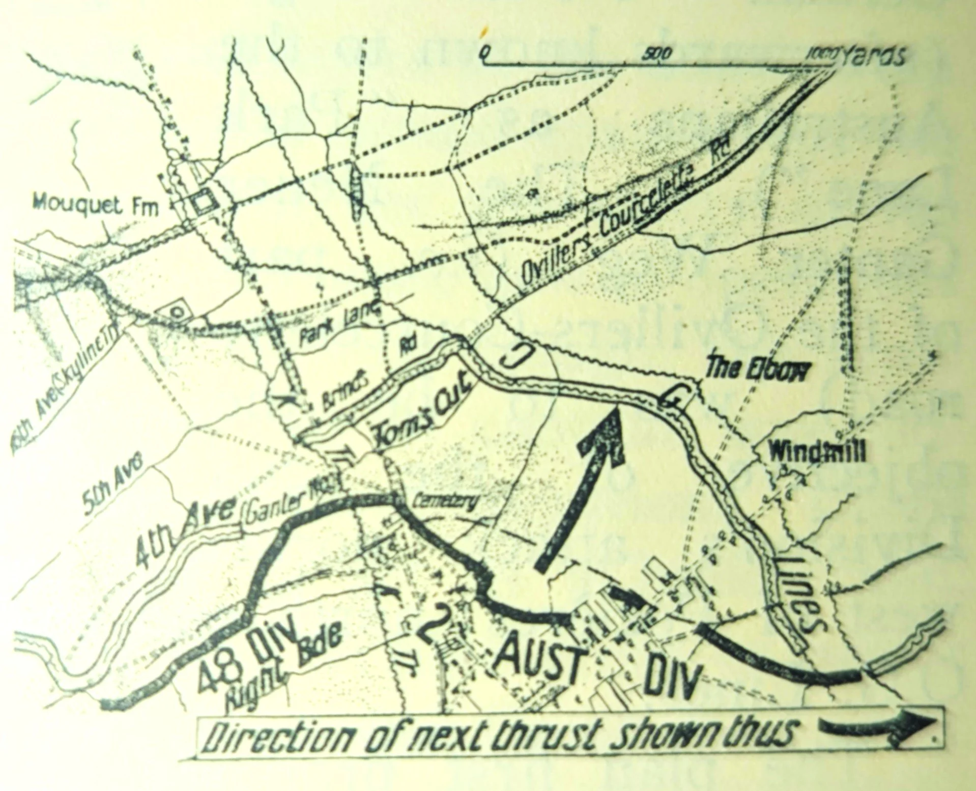  The intended thrust of the 2nd Division attack on the night of the 28th July 1916.   Official History 