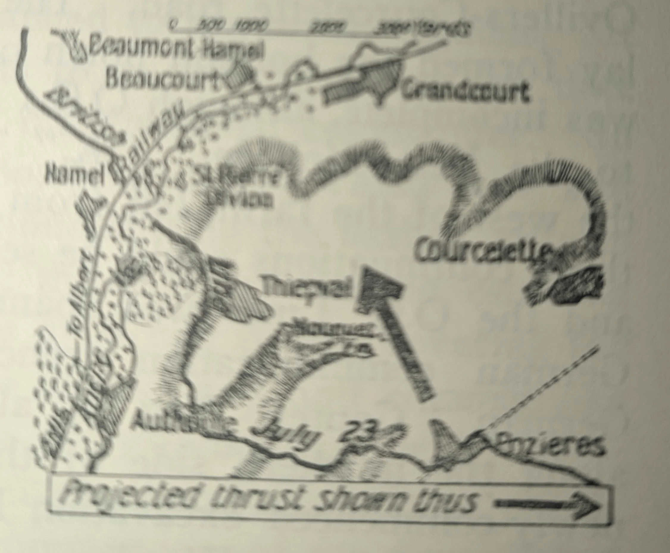  The Bigger Picture showing Pozieres in relation to Thiepval, Courcelette and Grandcourte.   Official History. 