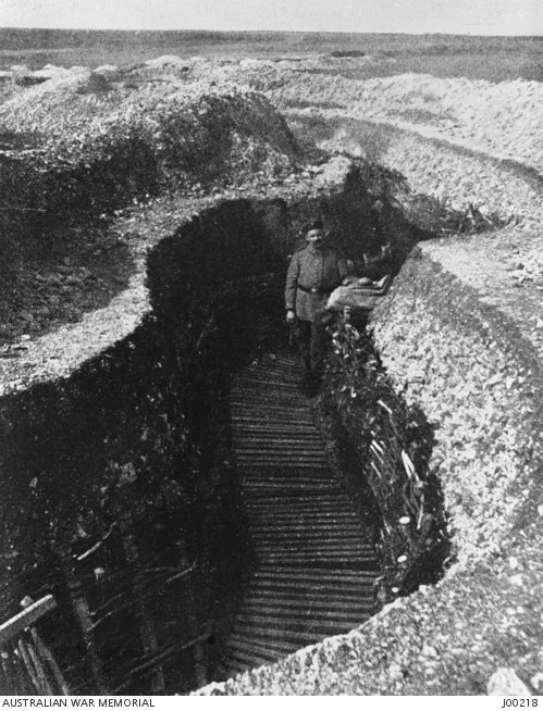  A German soldier in a communication trench leading up to Pozieres prior to the battle.   Courtesy Australian War Memorial  