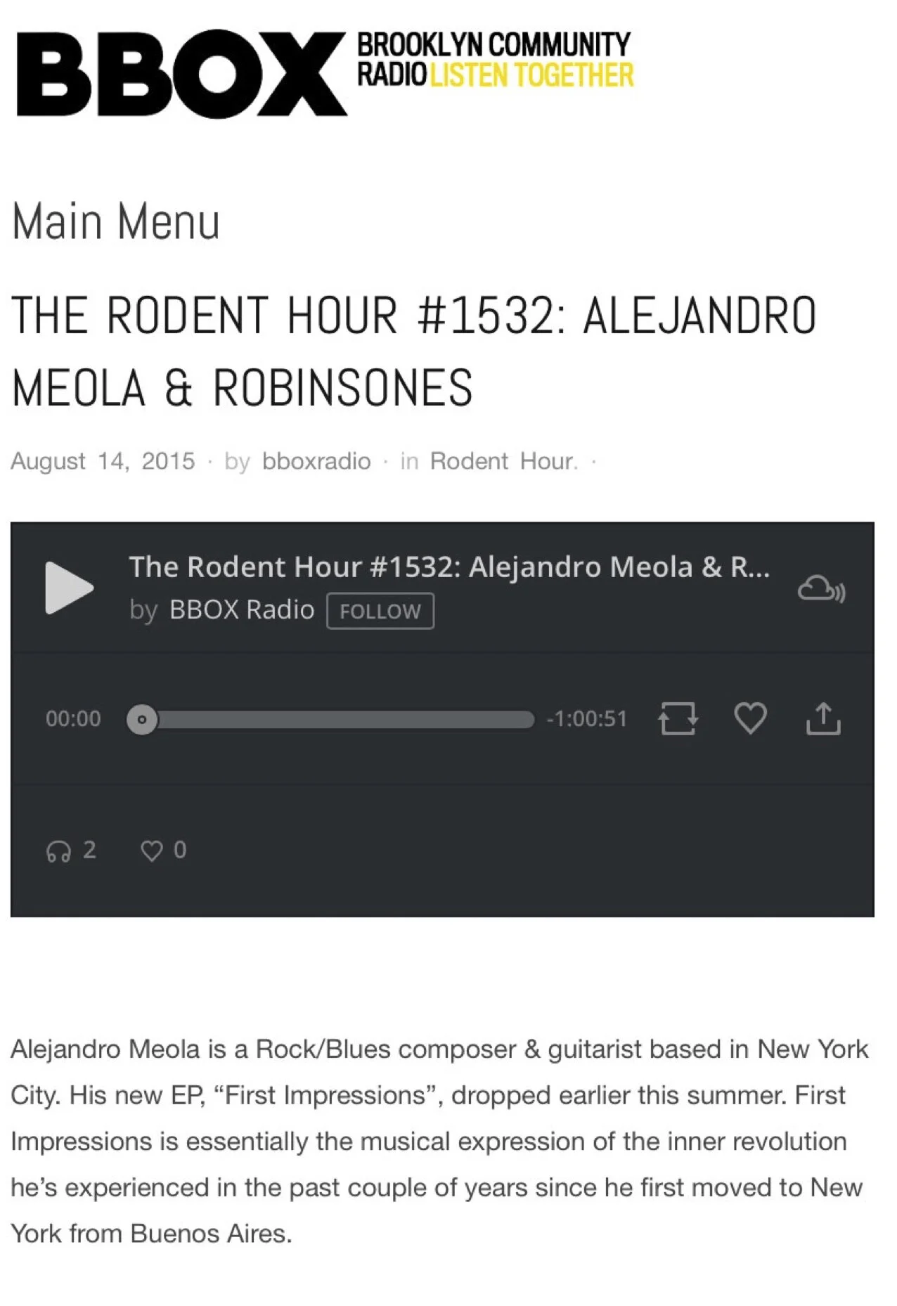 Alejandro Meola @Rodent Hour x Matt Townsend - BBOX Radio (Brooklyn, 2015)