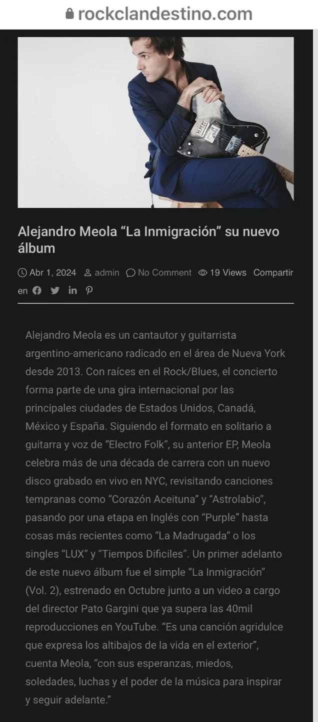 Alejandro Meola en Rock Clandestino NYC