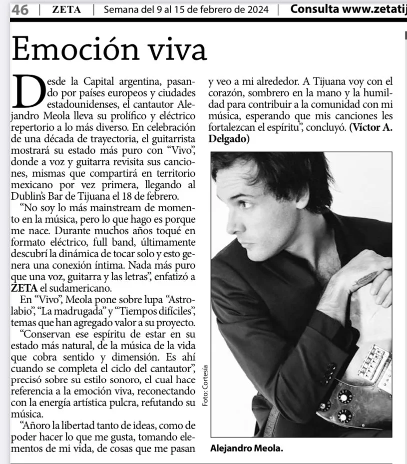 Entrevista con Victor Delgado para Semanario Zeta (Tijuana, Mexico Febrero 2024)