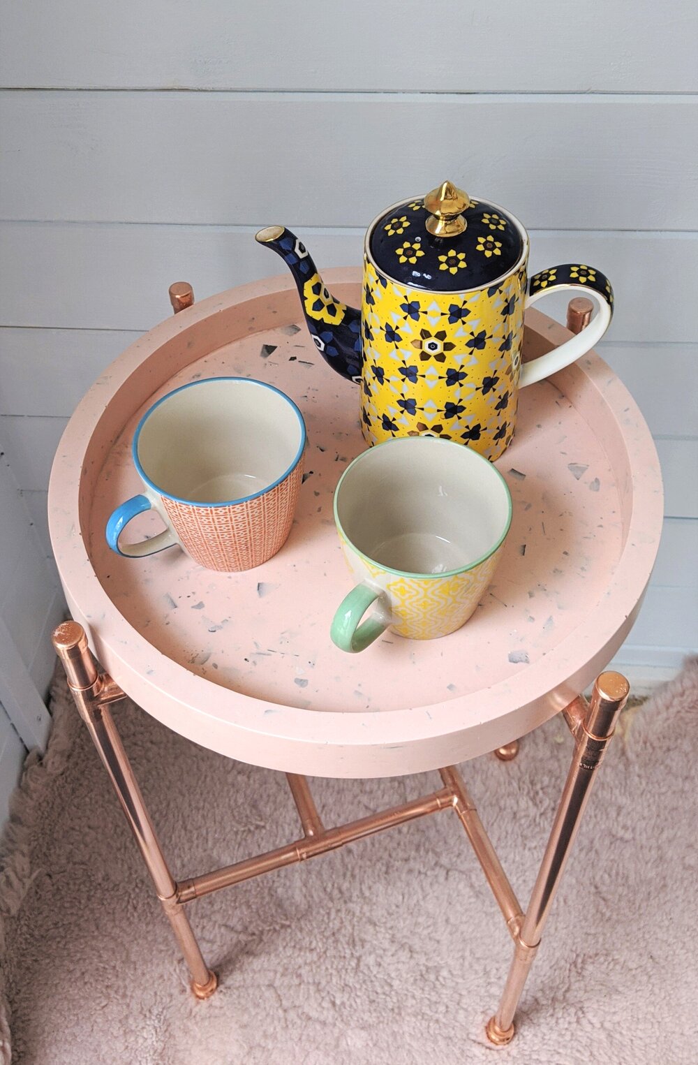 Pink and grey terrazzo coffee table
