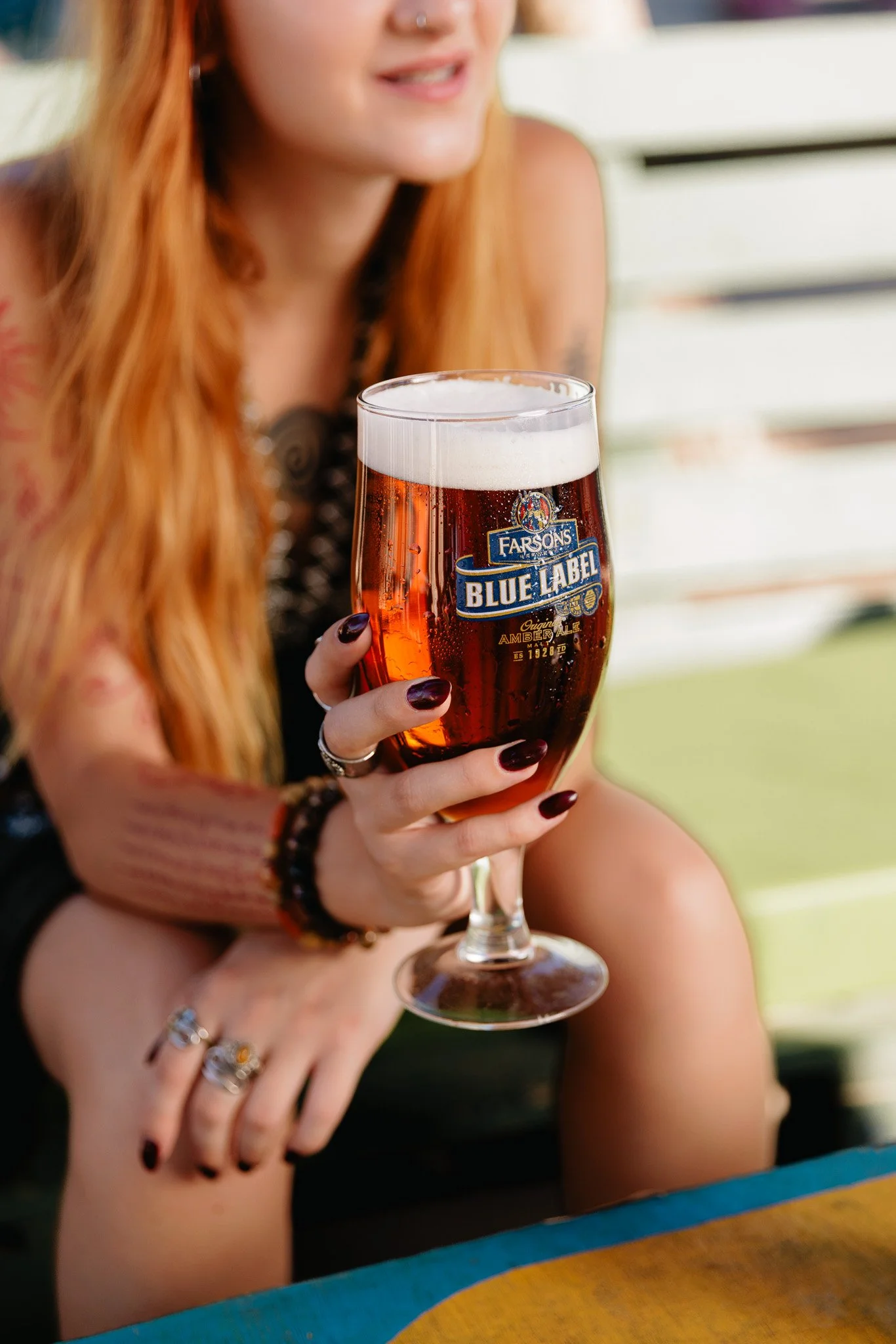 classic brews glass, outdoors, summer time photoshoot