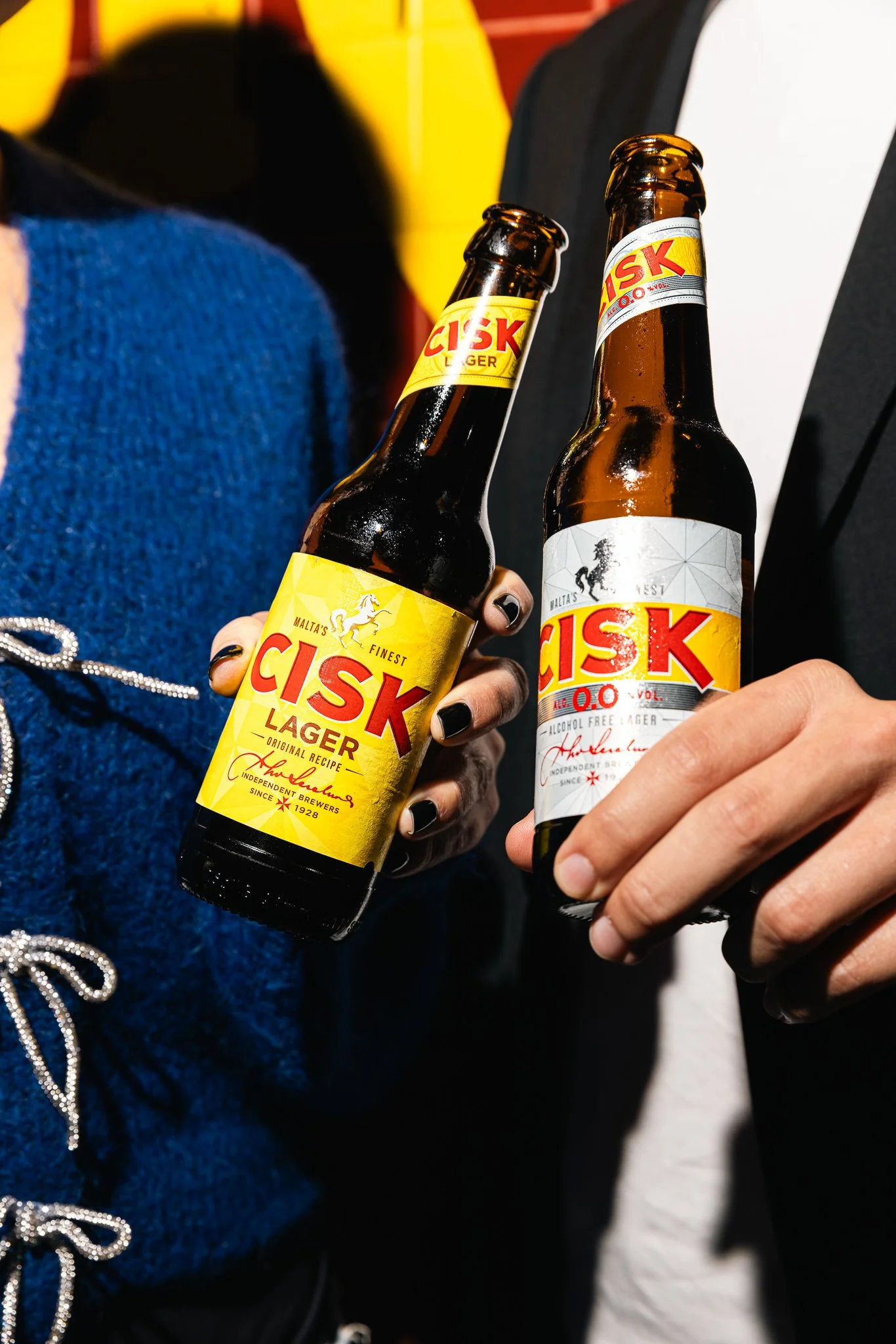 cisk lager and cisk 0.0 bottles, product shoot