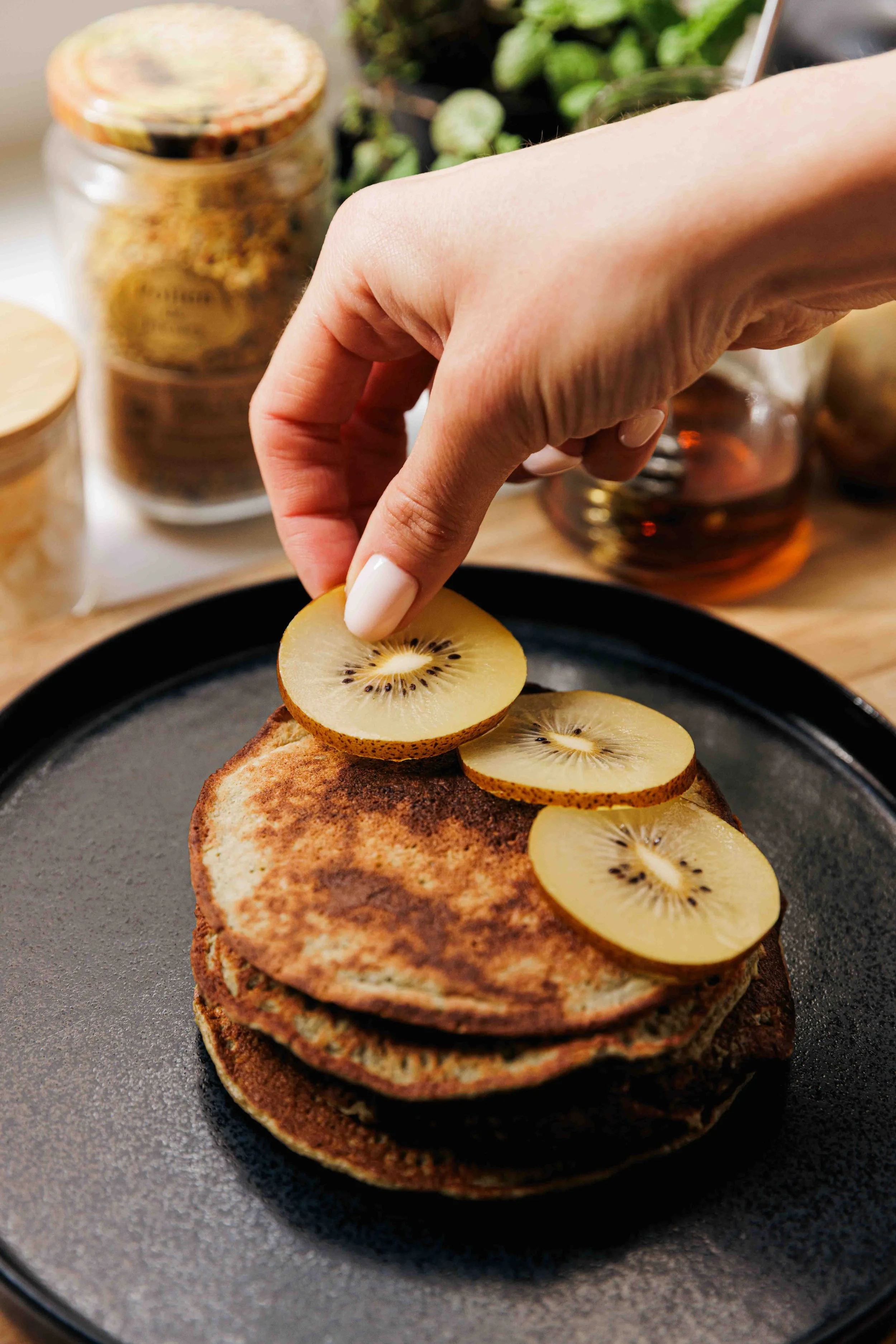 kiwis on pancakes