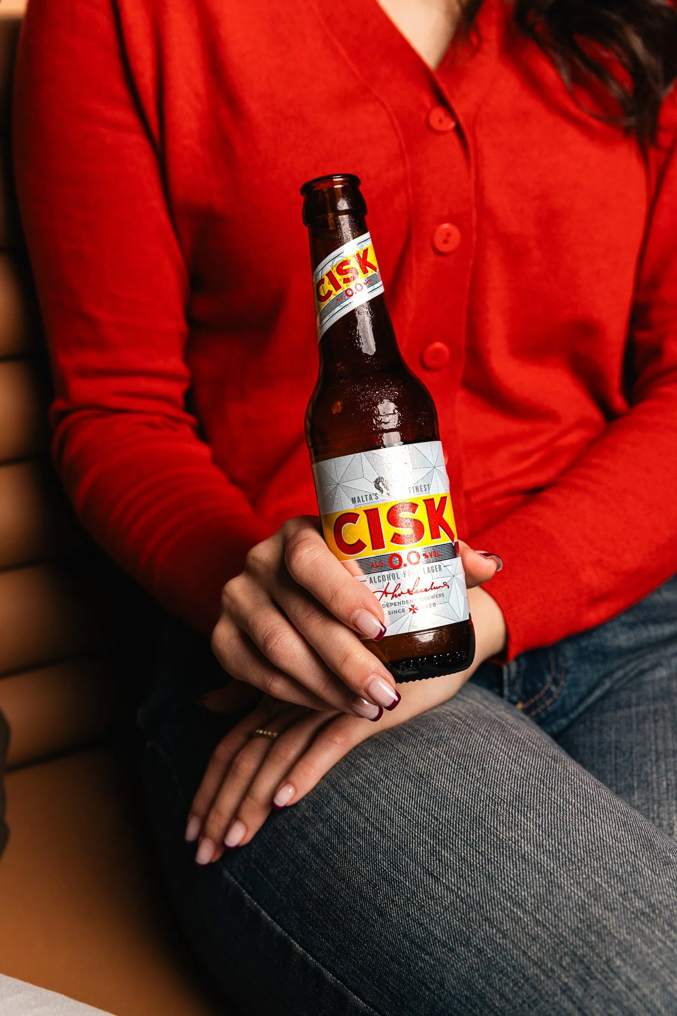 cisk 0.0 beer bottle, product shoot, winter
