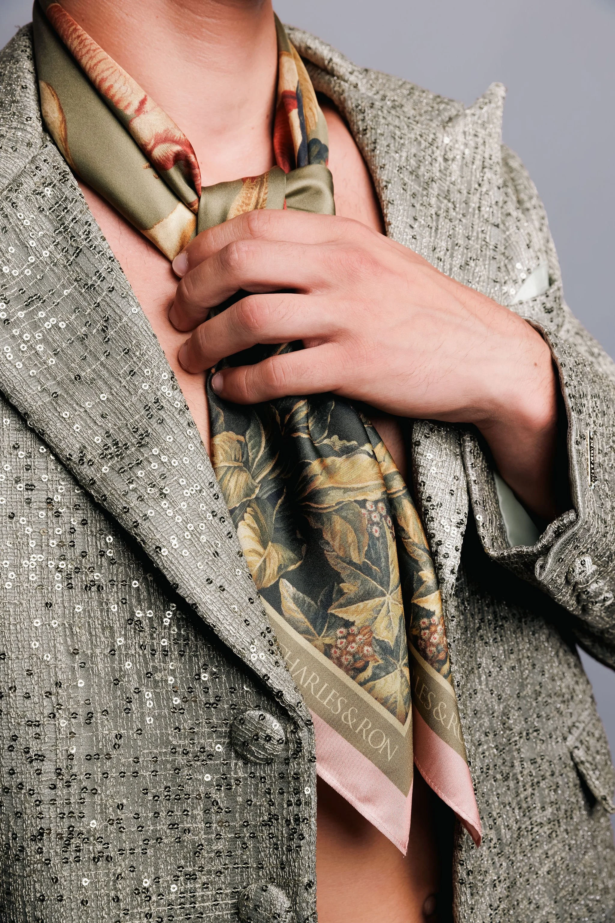 scarf worn as a tie, by charles and ron and heritage malta