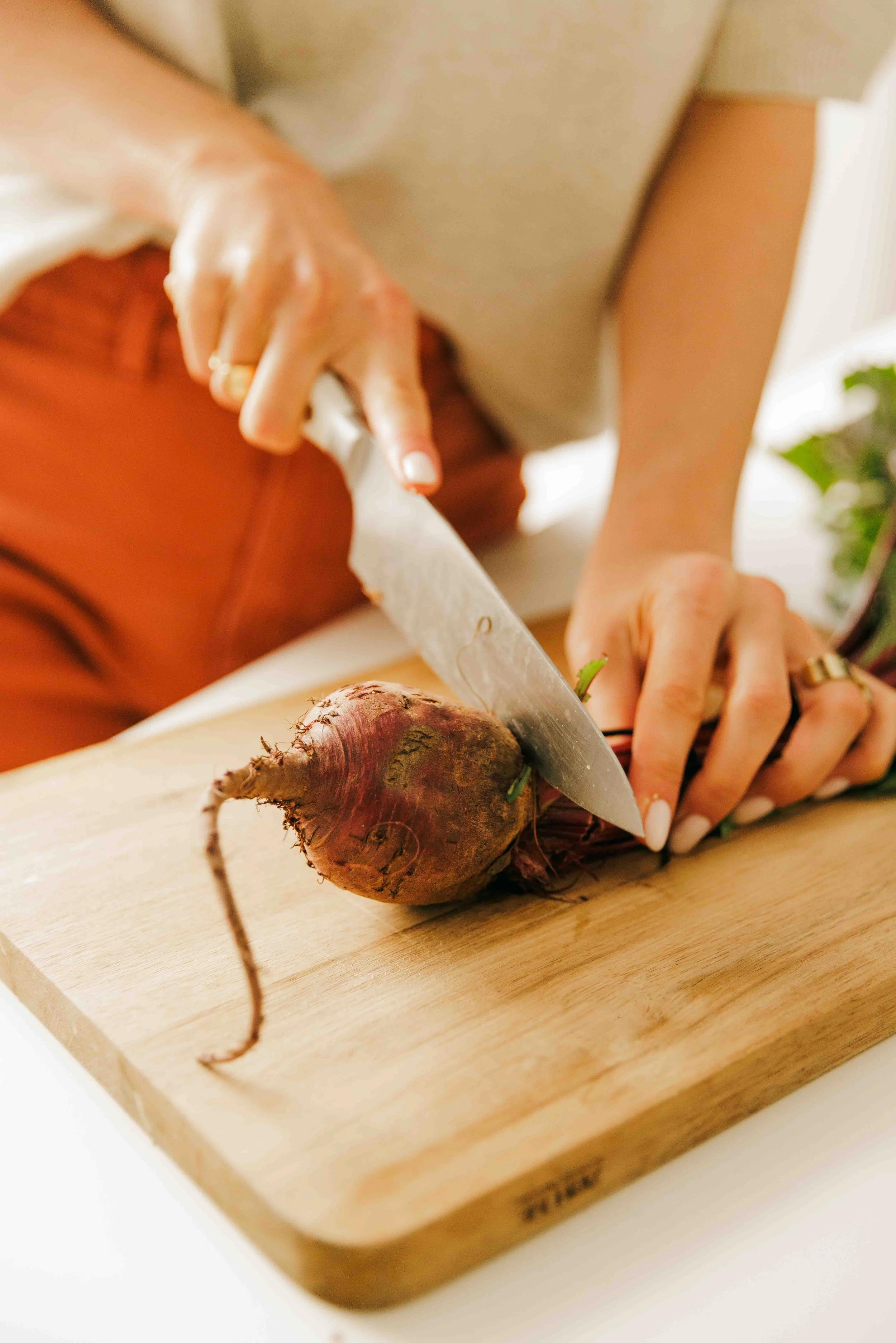 cutting up vegetable