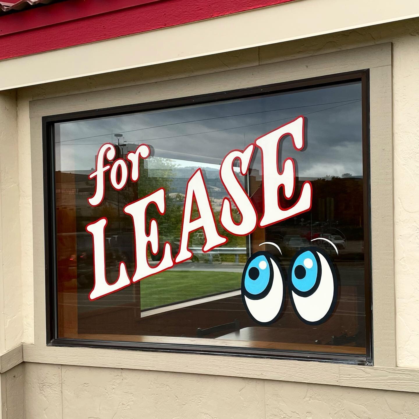 Before I even finished, the client started getting calls about leasing the old Taco John&rsquo;s on Broadway&hellip; guess it&rsquo;s working! 😁 Fun bouncy letters and googly 👀 for the win.
.
.
.
#forleasesign #handpaintedsigns #windowsplashes #win