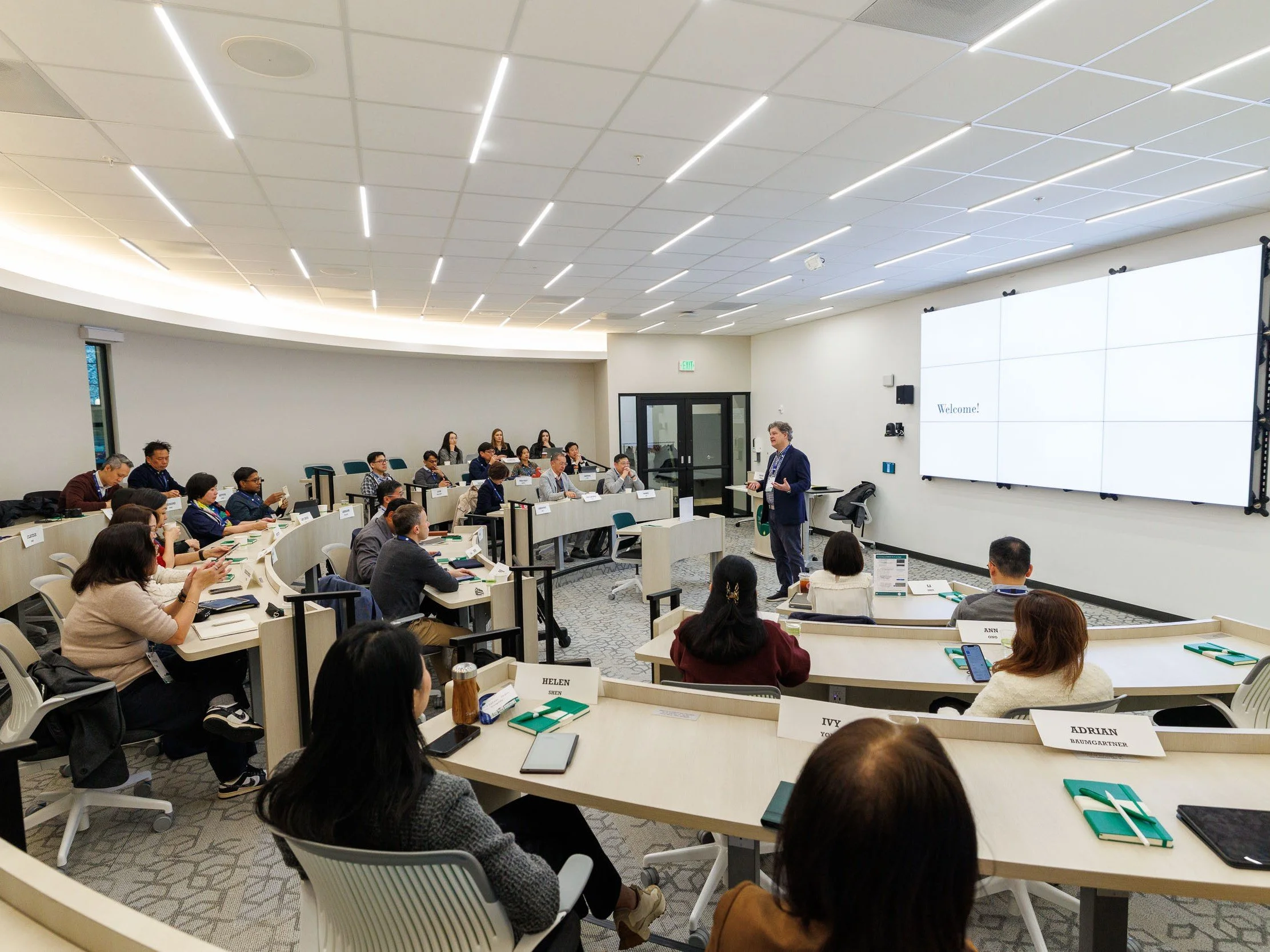 Group photo of the participants of the Silicon Valley Business Immersion with INSEAD and the Human Capital Leadership Institute (HCLI) during a conference by Justin Ferrell