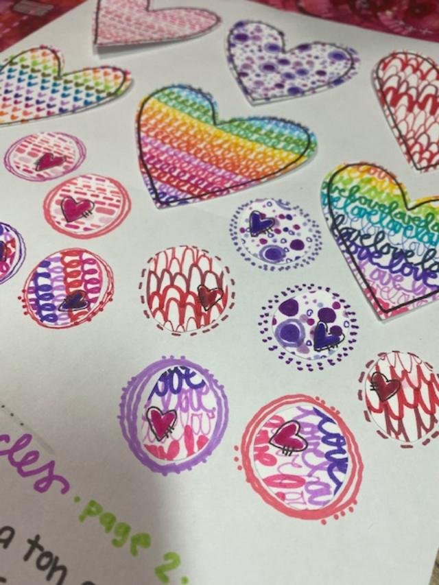 Patterned hearts and circles Collage Element 