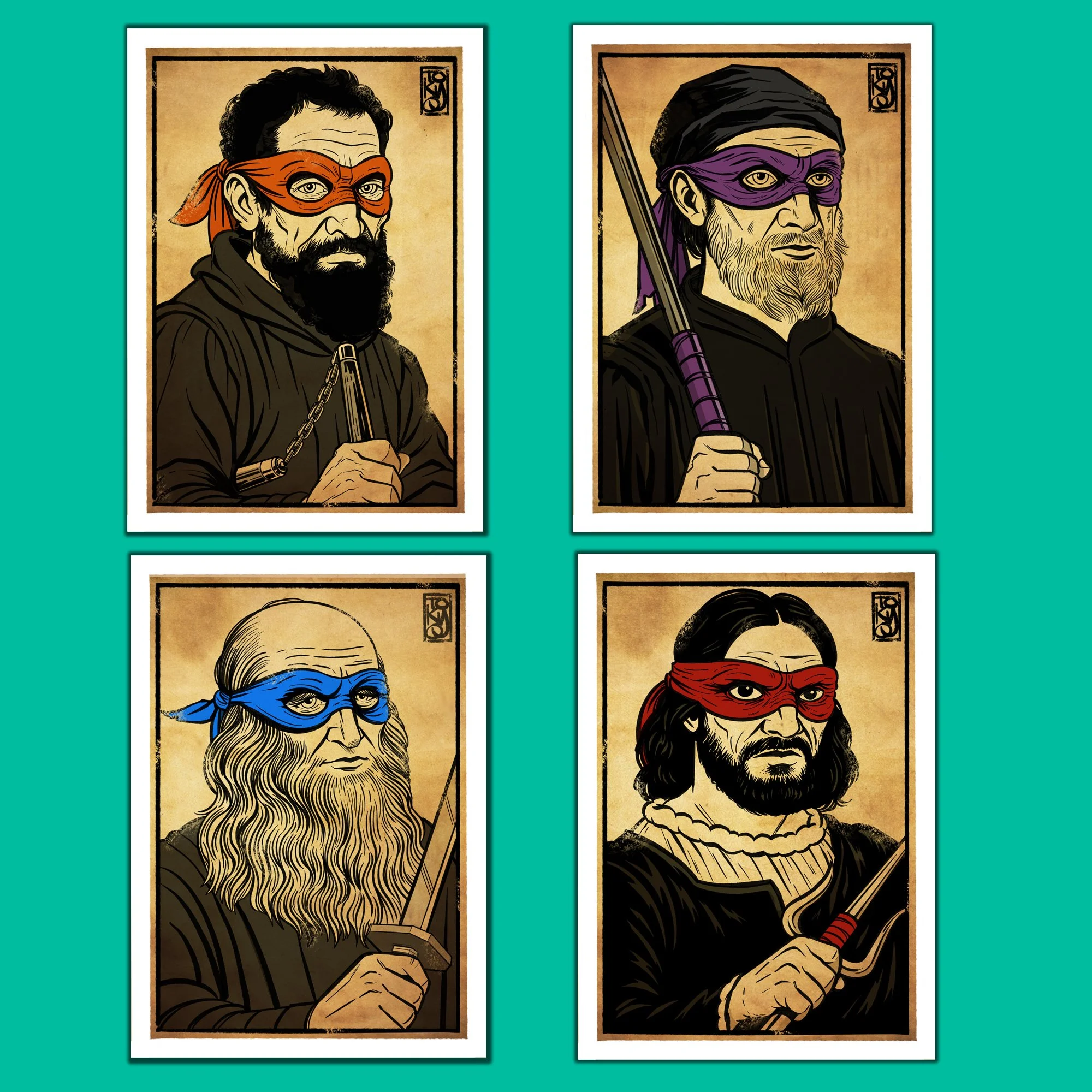 Pack of Large Teenage Mutant Ninja Renaissance Artists Vinyl Stickers or Magnets