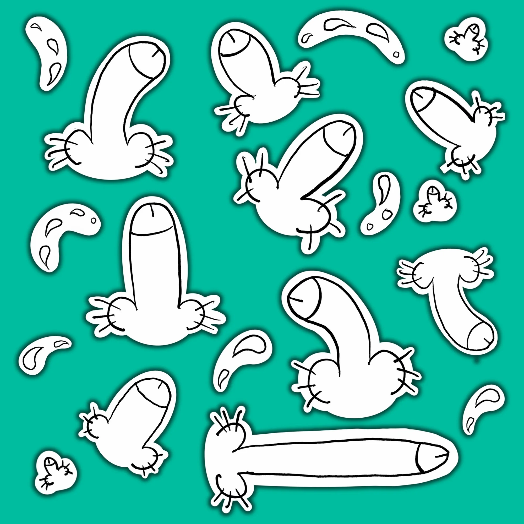 Sticky Dicks (three pubes per ball)  Vinyl Stickers or Magnets Mega Pack
