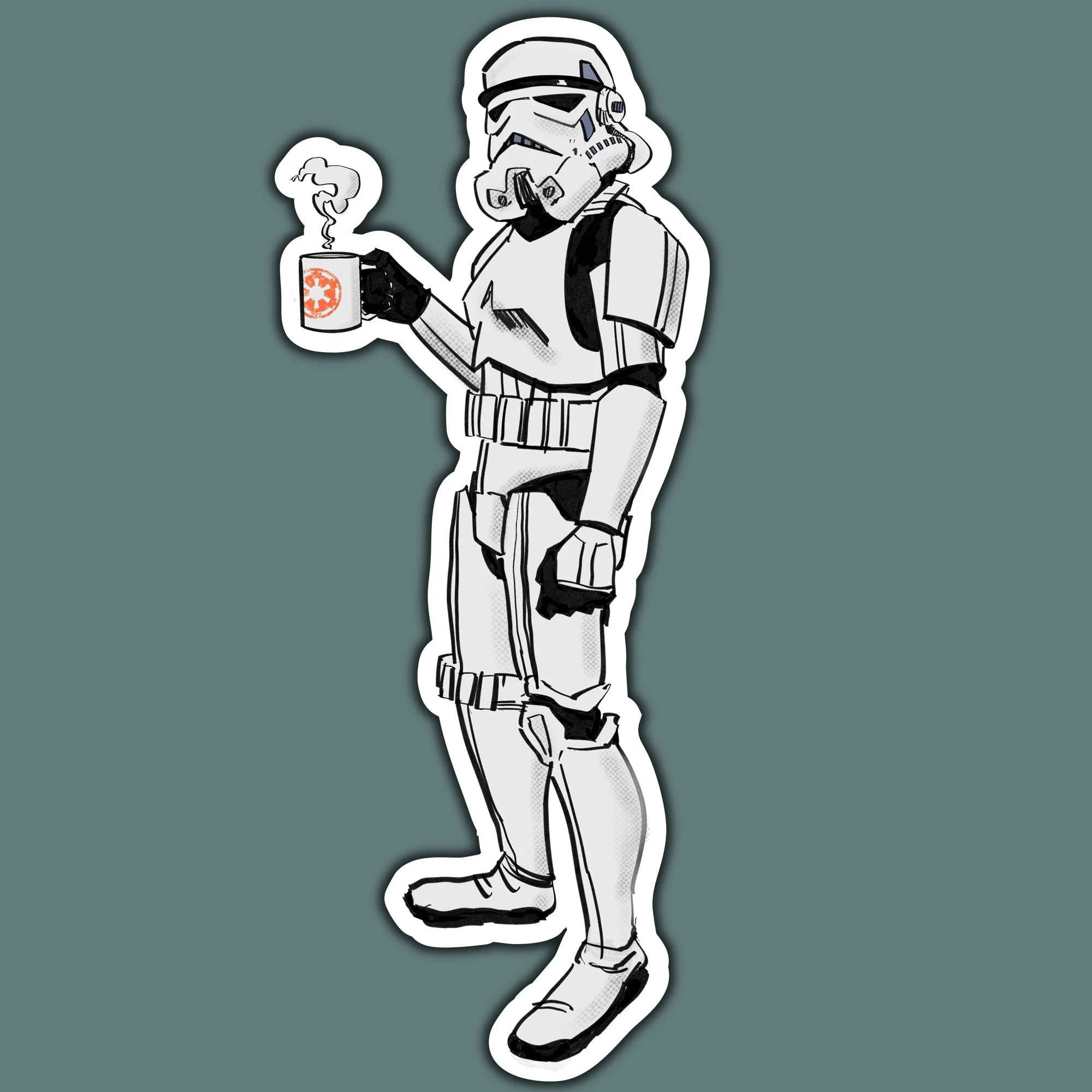 Stormtrooper and Coffee Vinyl Sticker or Magnet
