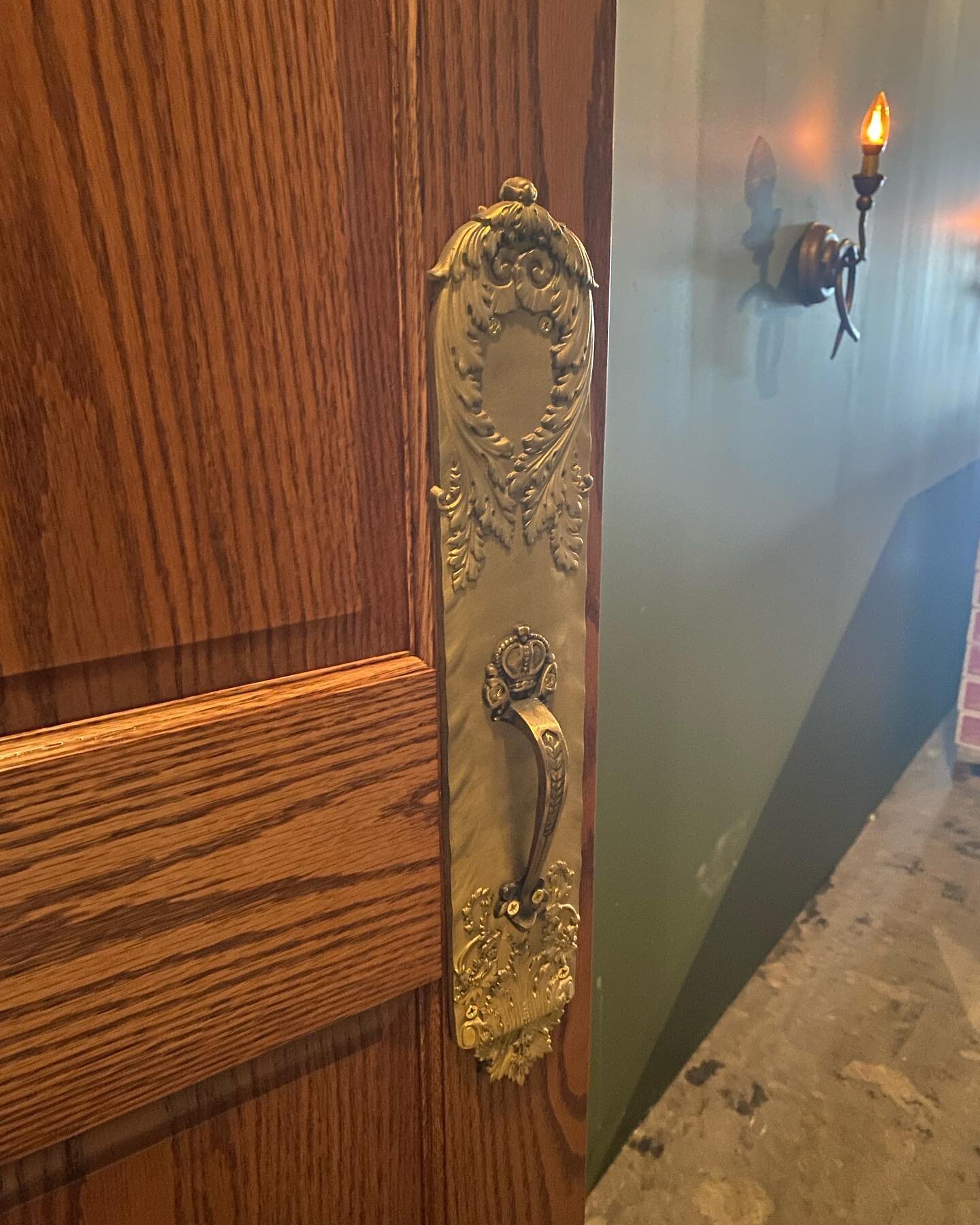 Hardware installed on the restroom doors. #kinandkilt #remodeling #scottishpub #hardware